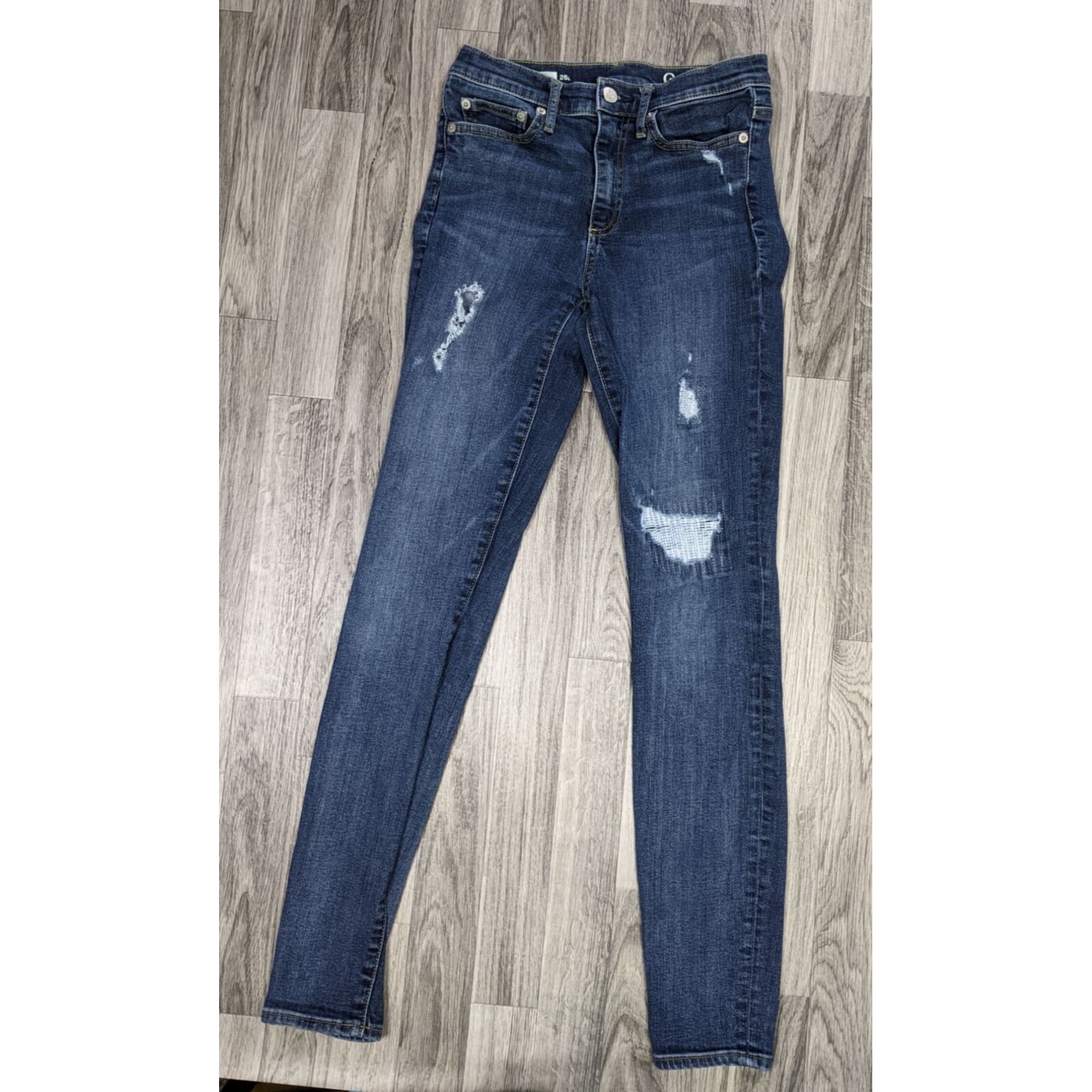 Gap 1969 Womens Size 26 Long Resolution True Skinny High Rise Distressed Jeans