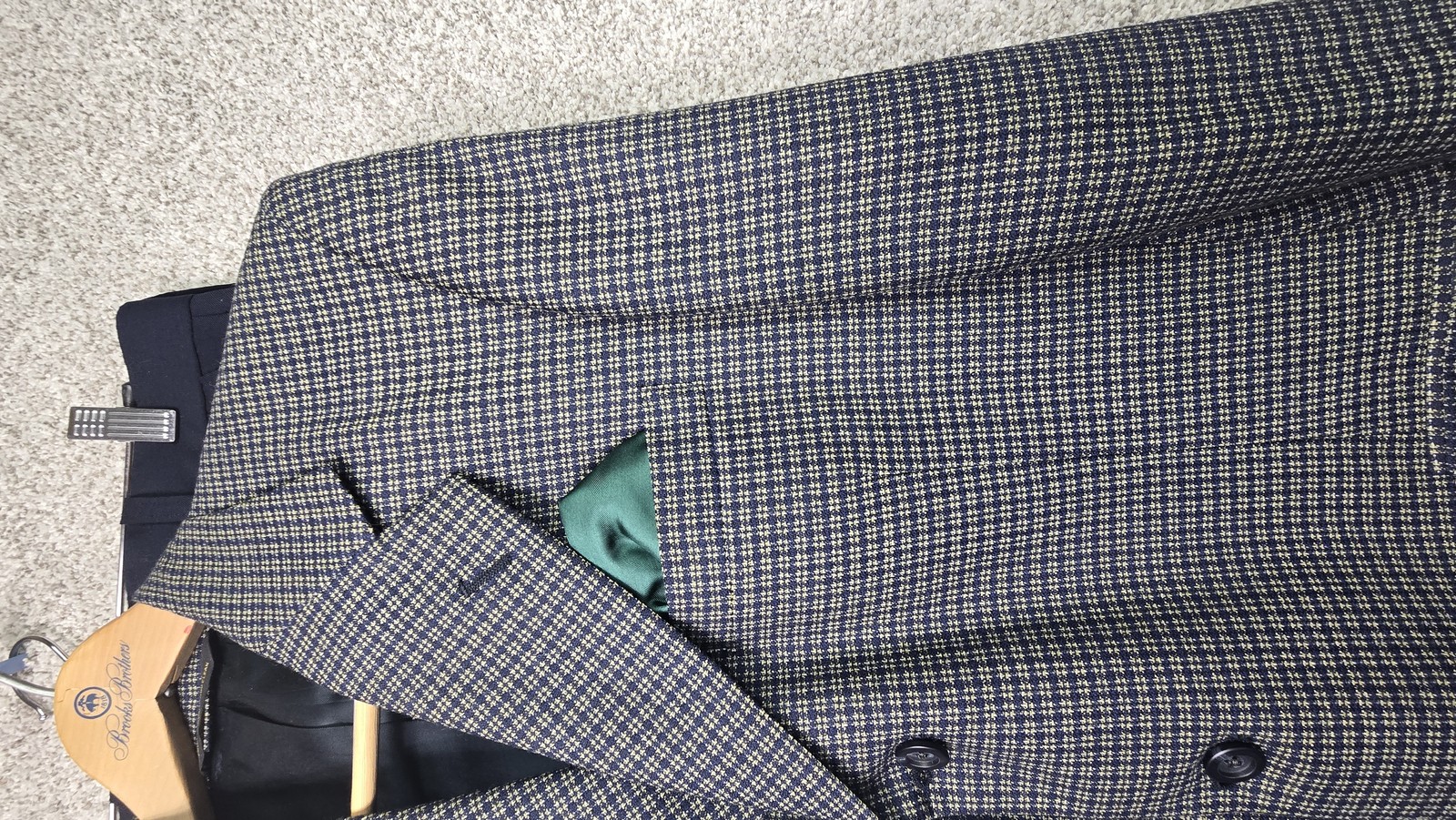 Vintage Corporate Image Suit Mens 44 Gray Blue Plaid Wool Sport Coat Pants 32×29