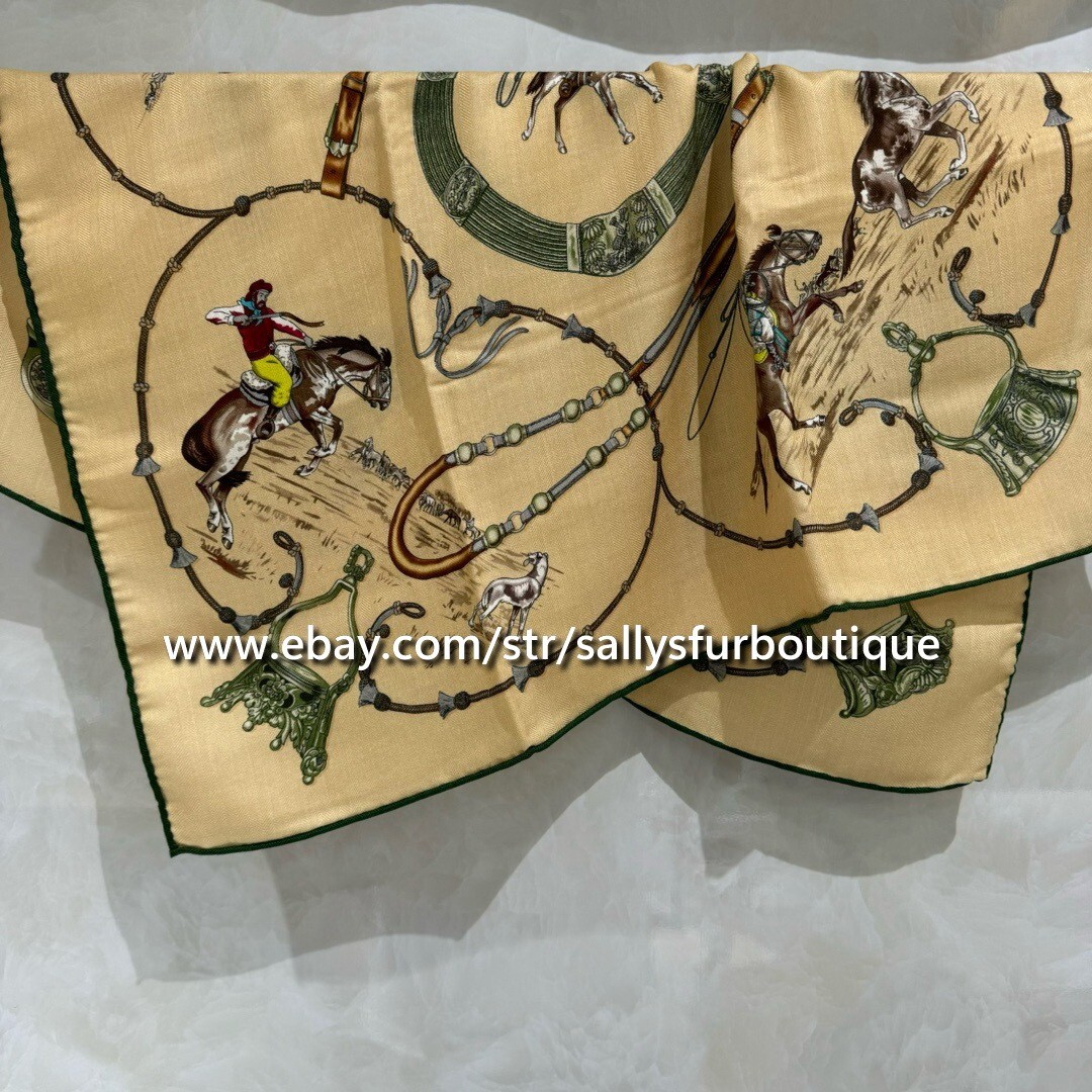 Sallys 75% Cashmere 25% silk Collar Horses Print Double Face Neck Scarf 26″