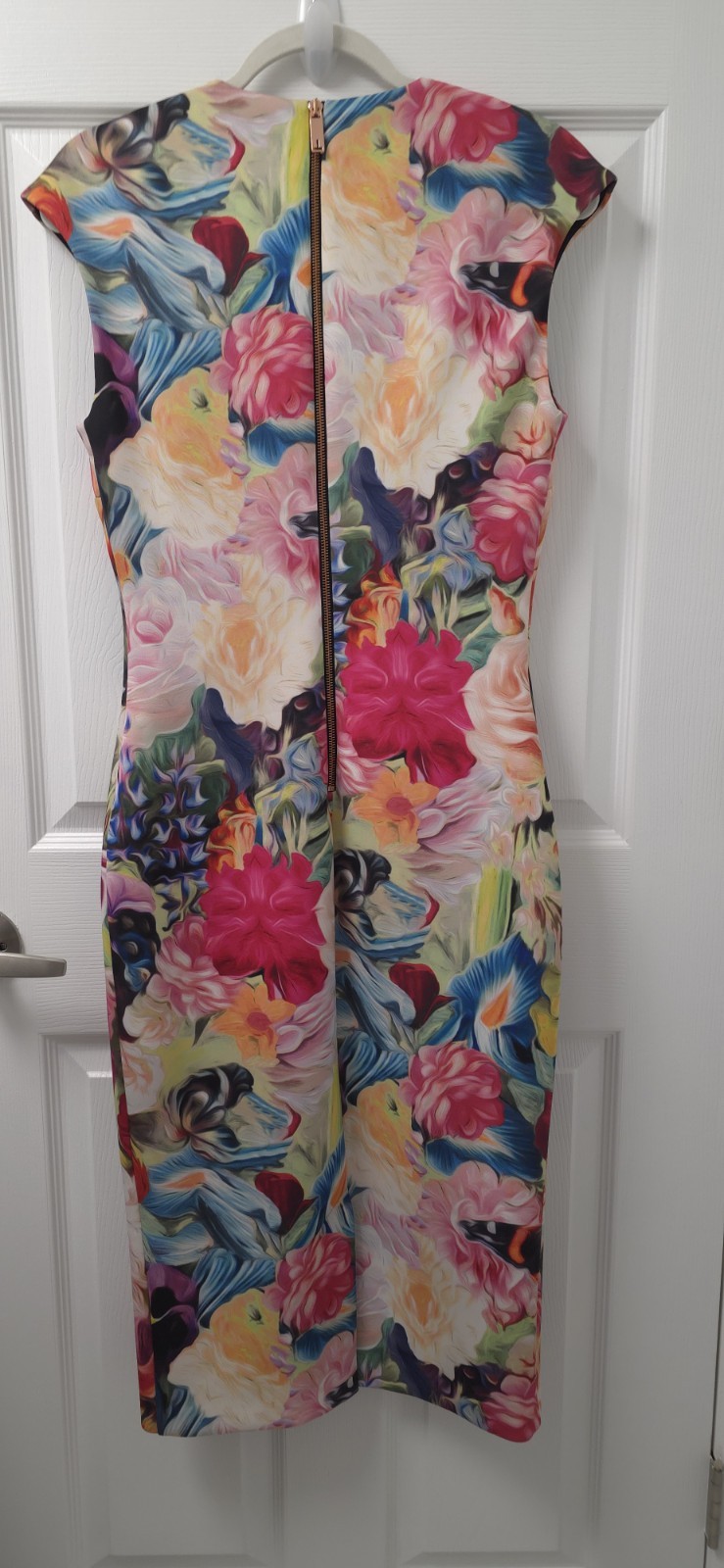 Ted Baker Floral Scuba Bodycon Midi Dress Size 3 Wedding Guest Date Night Spicy