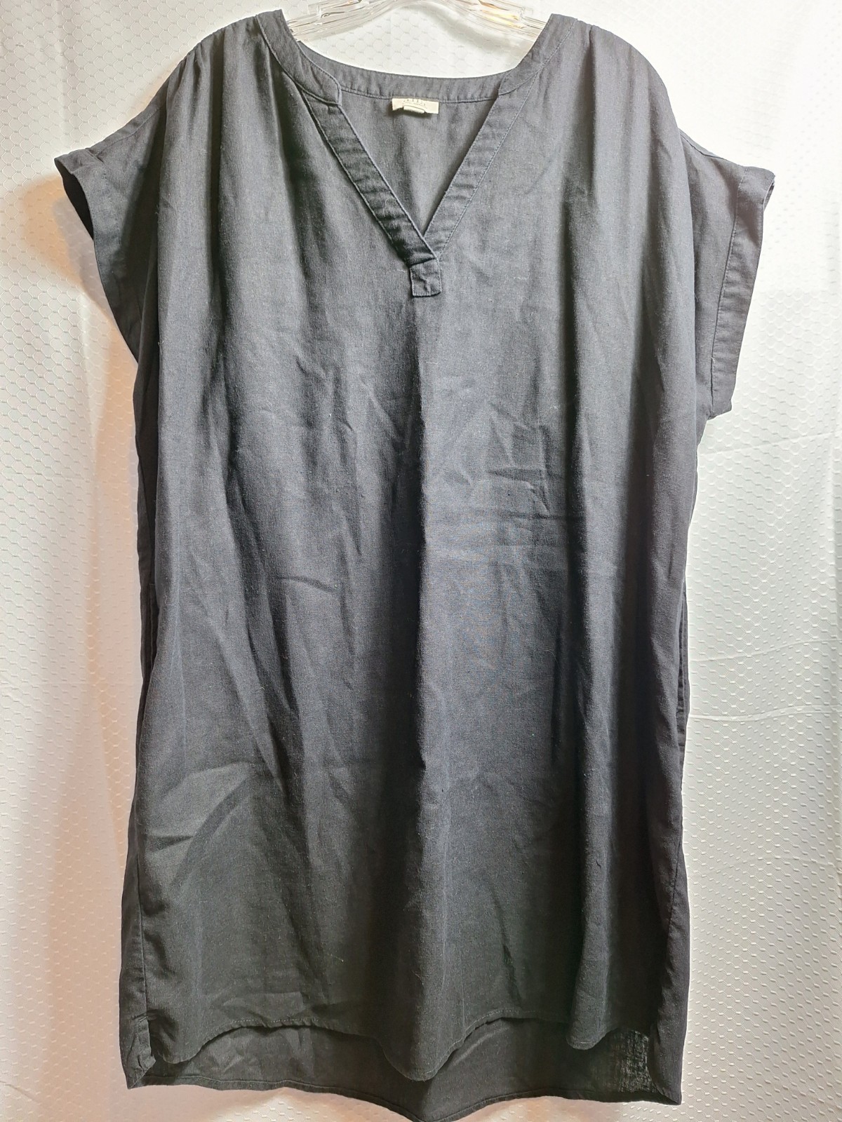 A.N.A. A New Approach Linen Blend T-Shirt Dress Sz L Black Pockets Lagenlook EUC