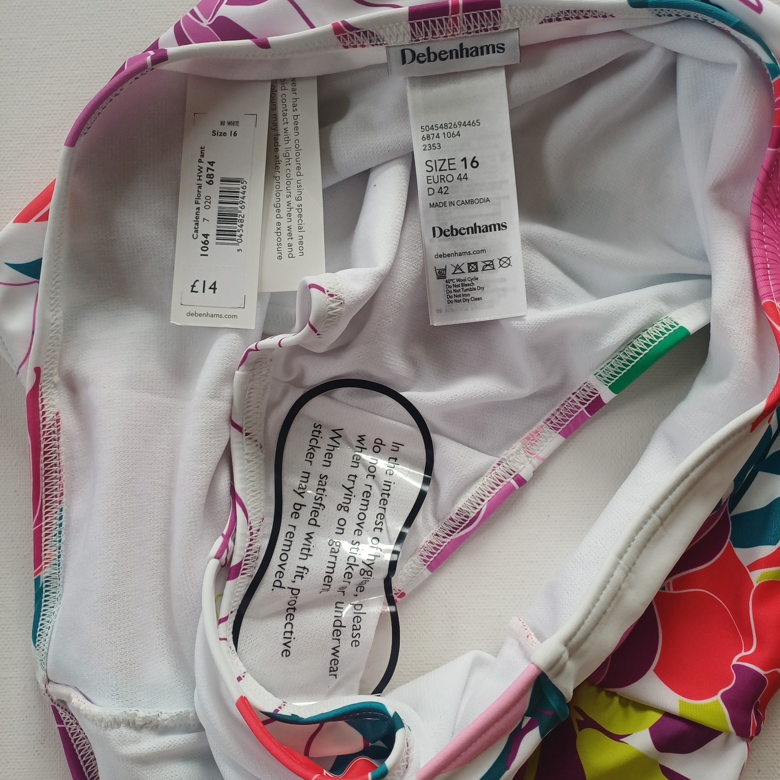 BNWT £34 Debenhams Floral Halter Bikini UK12 Top UK16 Full Brief Bottom Wireless