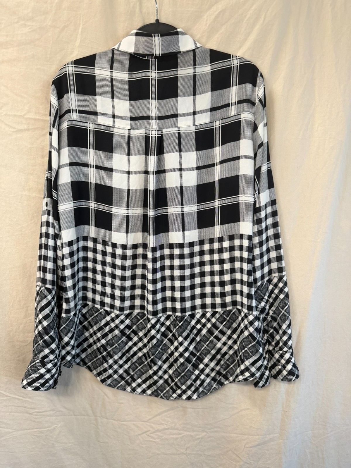 Express Button-Up Shirt Patchwork Design Black and White Med Slim Fit