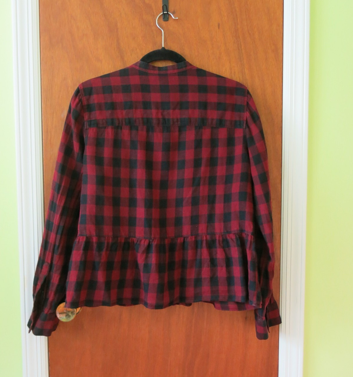 Madewell Lakeside Peplum blouse red/black buffalo check button-down top Large