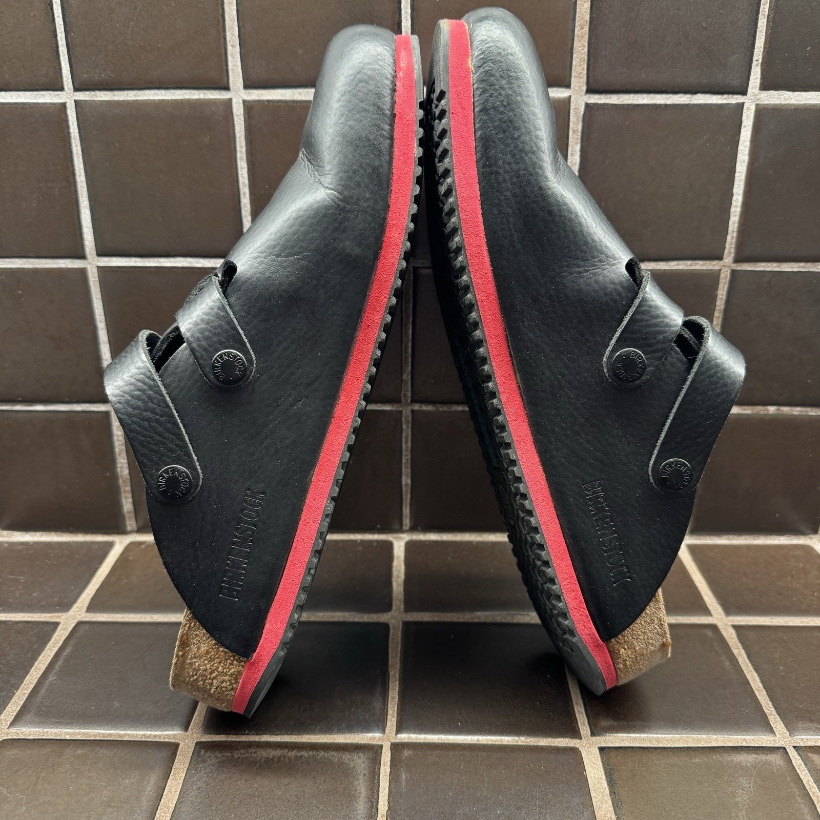 BIRKENSTOCK KAY SL BLACK RED MEDIUM NARROW WIDTH PROFESSIONAL LEATHER SABOT SOFT