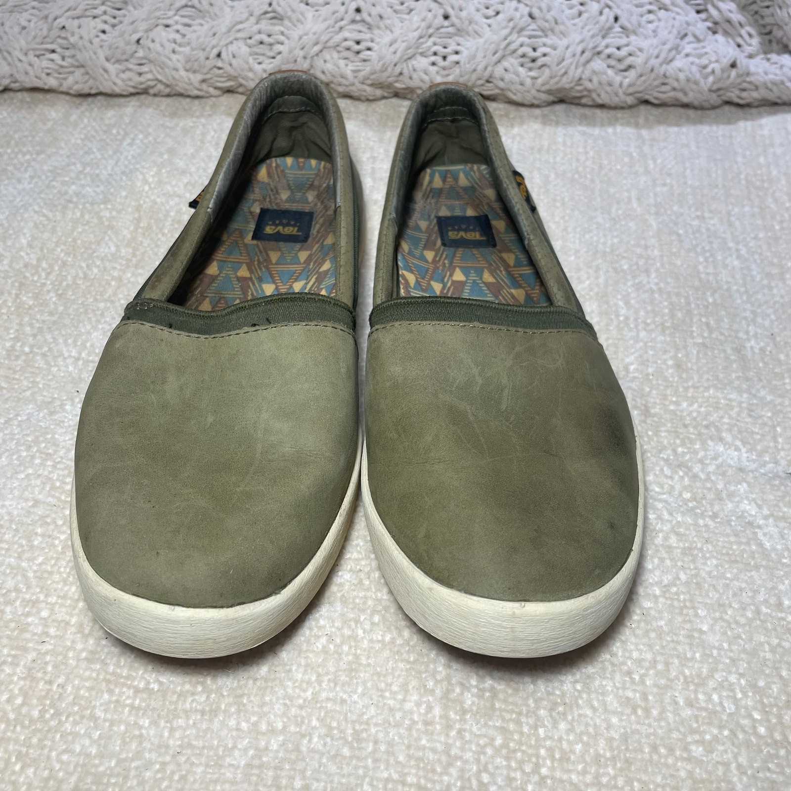 Teva Willow Green Olive Nubuck Slip On Shoes SIZE 6.5 LEATHER