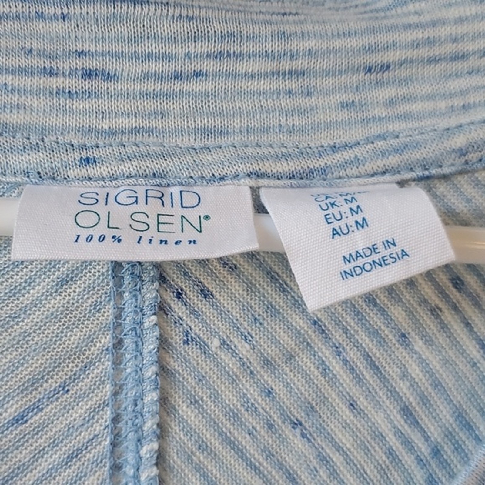 SIGRID OLSEN SLEEVELESS LINEN KNIT V-NECK BLUE TOP SIZE SMALL LAGENLOOK MINIMAL