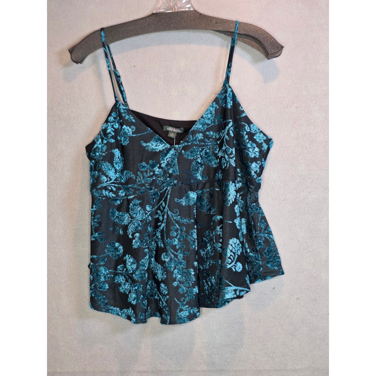 Wild Fable Burnout Velvet Floral Camisole Top Dark Teal XL Asymmetrical Defect