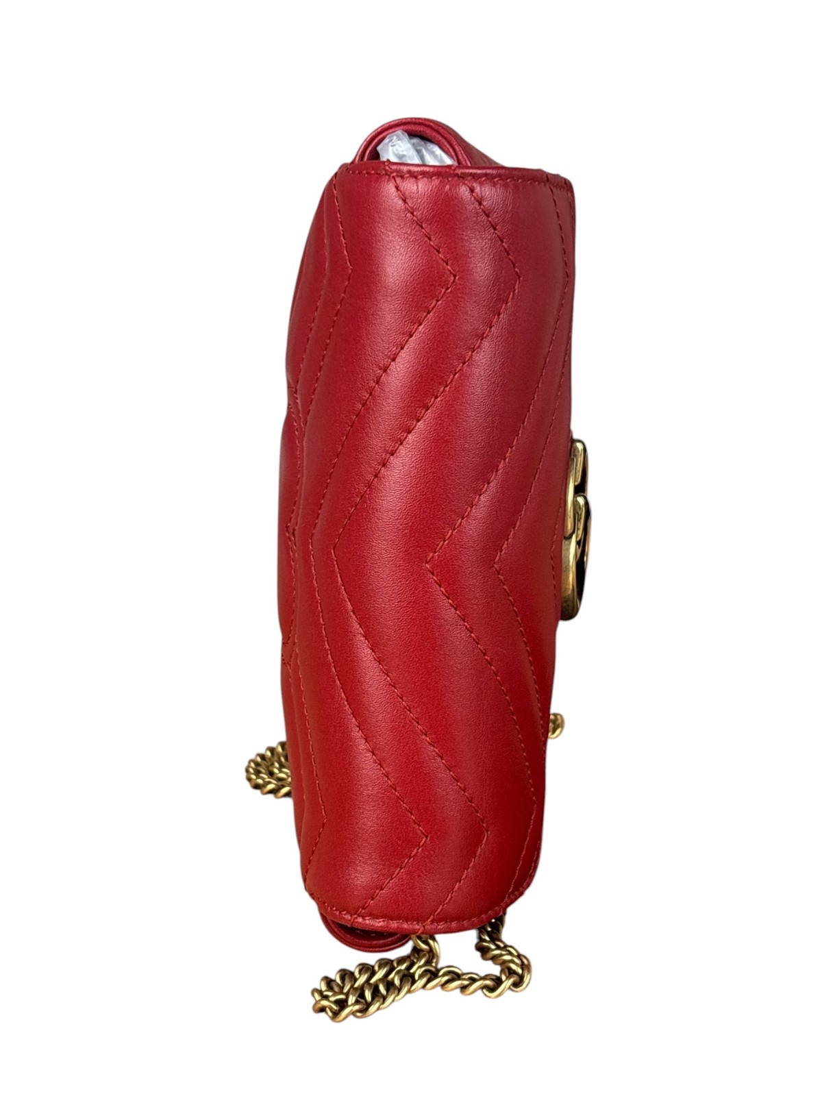 Size OS – Gucci Red Chevron Quilted Matelasse Mini Leather Shoulder Bag / Pre-Ow