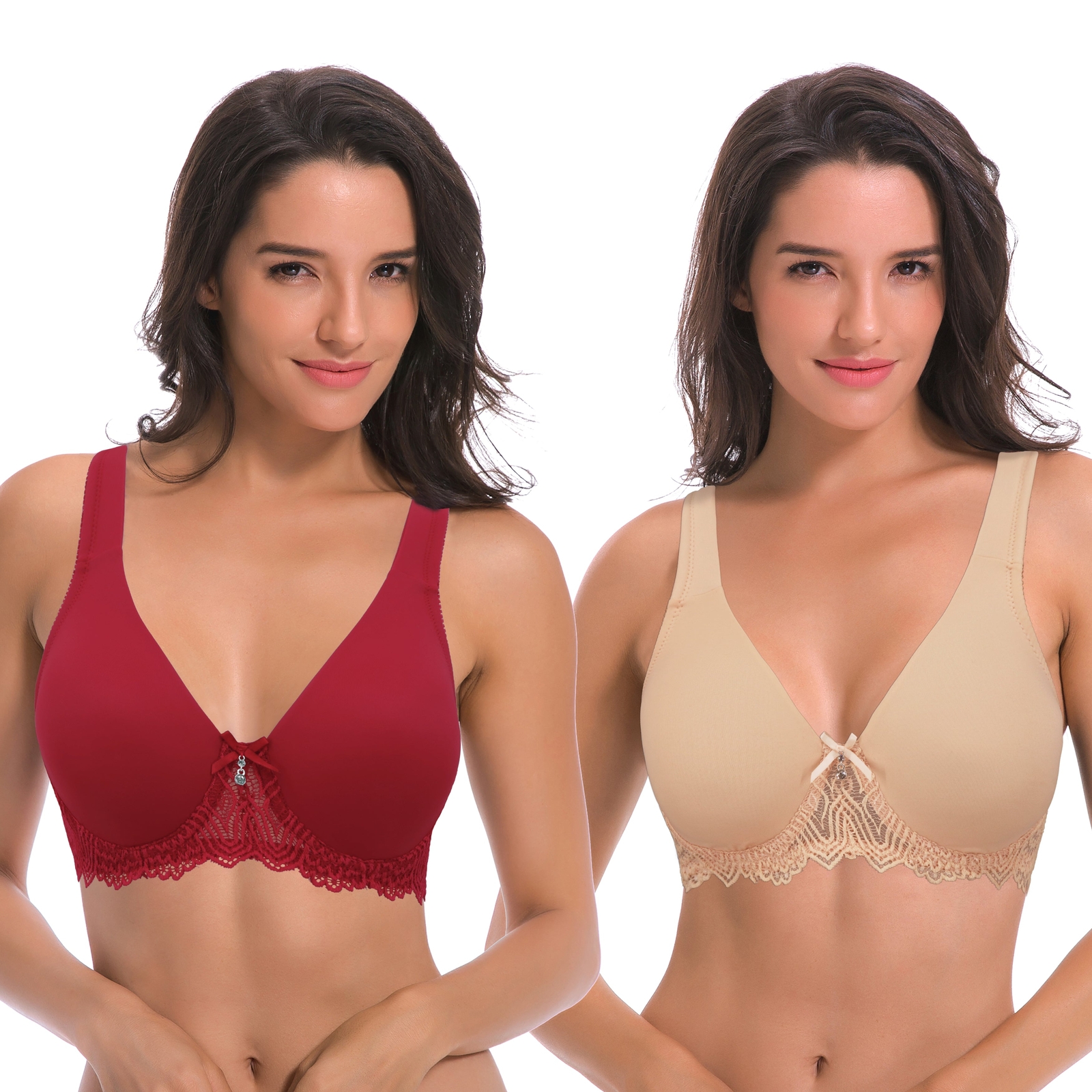 Women’s Plus Size Unlined Underwire Lace Bra with Cushion Straps