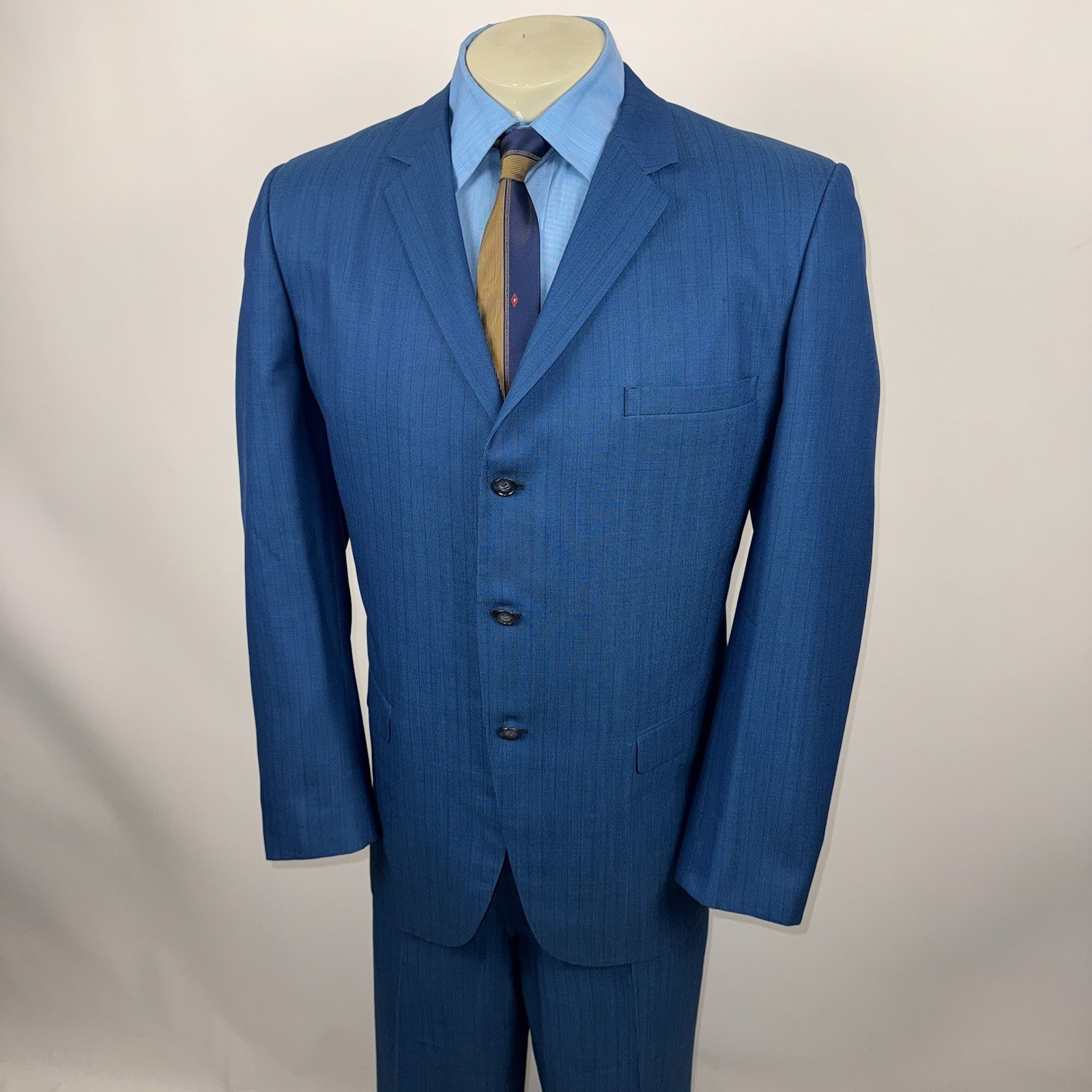 Vtg 50s 60 Sears Suit Mens 46 Long Jacket 40 28 Pants Kings Crown MCM Wool Blue