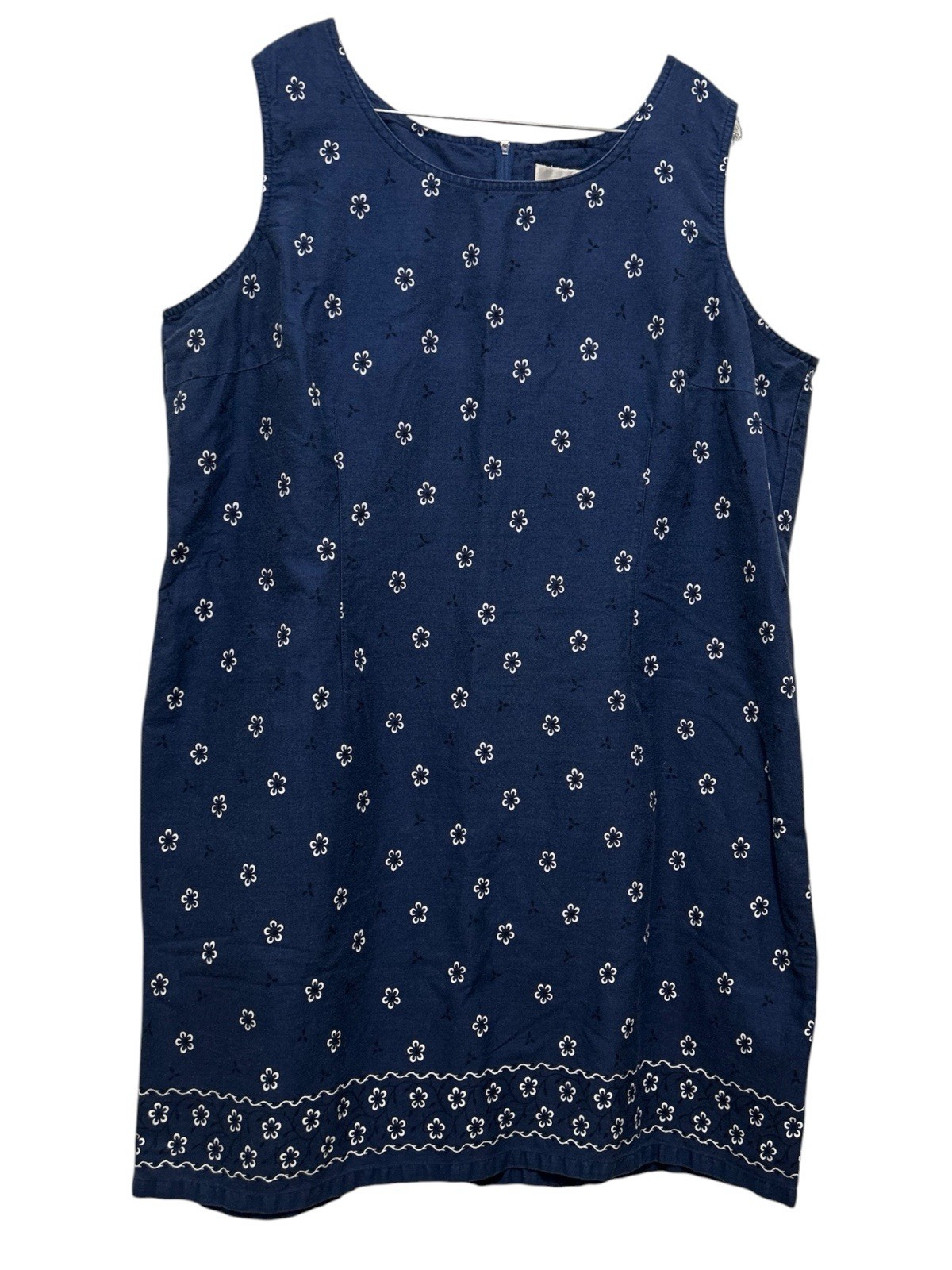 Silhouettes Women’s Size 22W Printed Sleeveless Shift dress Navy Blue Cotton