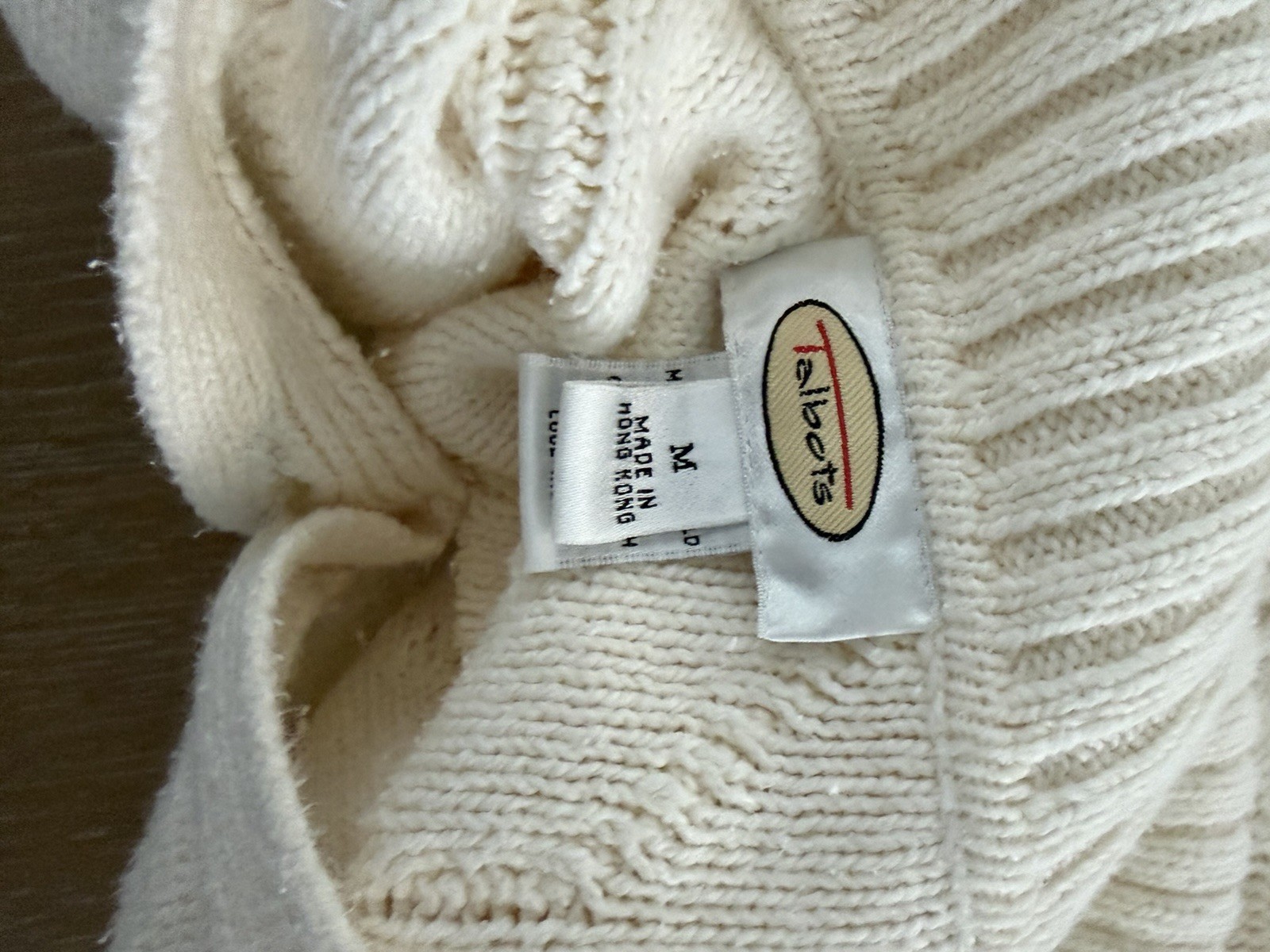 Talbots Ivory Cable-Knit Turtleneck Pullover Sweater Button Accent Womens M