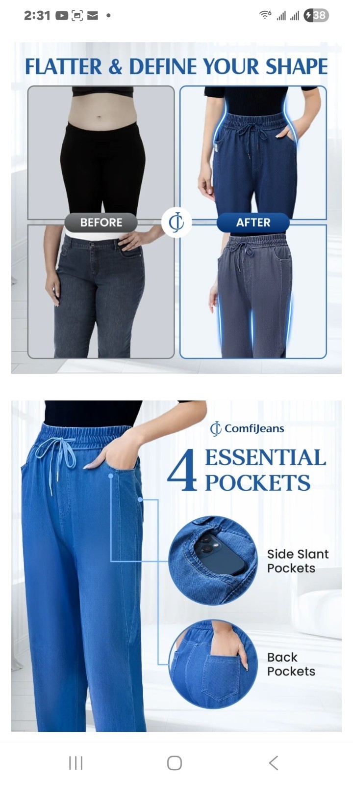 Summer – weight Jeans 3x Elastic Waist 2pr (1) Med Blue (1) Drk Blue NWT