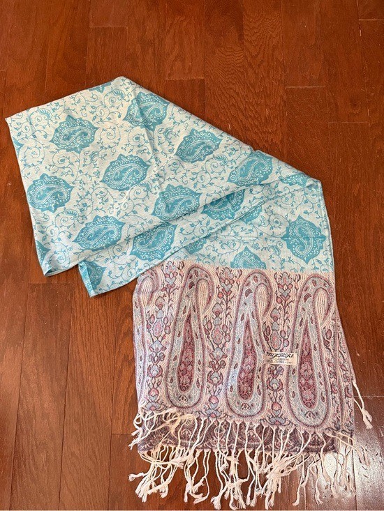 100% Pashmina Paisley Floral Fringe Scarf blue red, Veil, Throw, Wrap