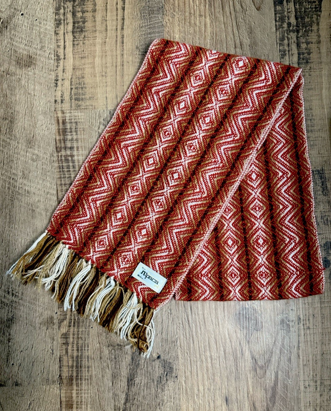 Ruashka Alpaca Scarf Aztec Diamond Design Made In Peru 9 x 64 Inches Fringe Soft