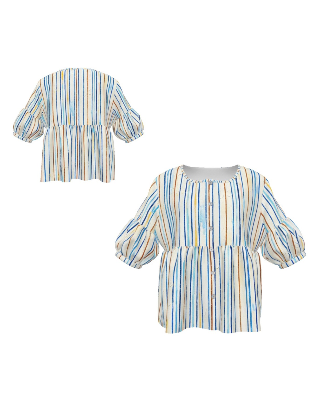 Breathable Comfort Womens Crew Neck Button Shirt Short Puff Sleeve Summer Blouse
