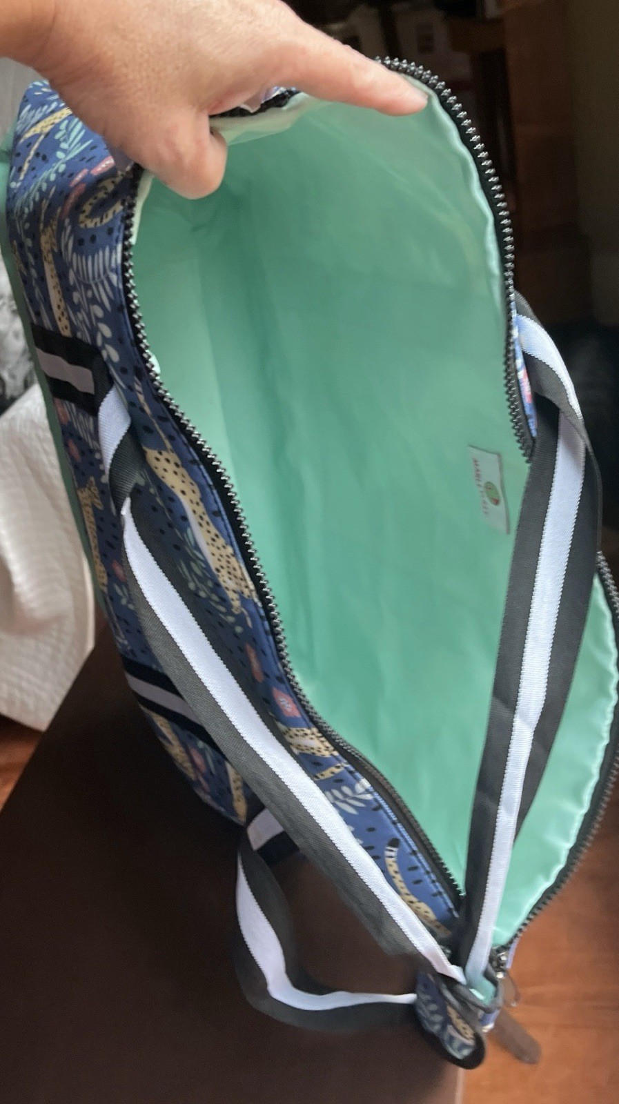 Marley Lilly Large Zip-Top Tote Blue Cheetah Print Green, Detachable Strap