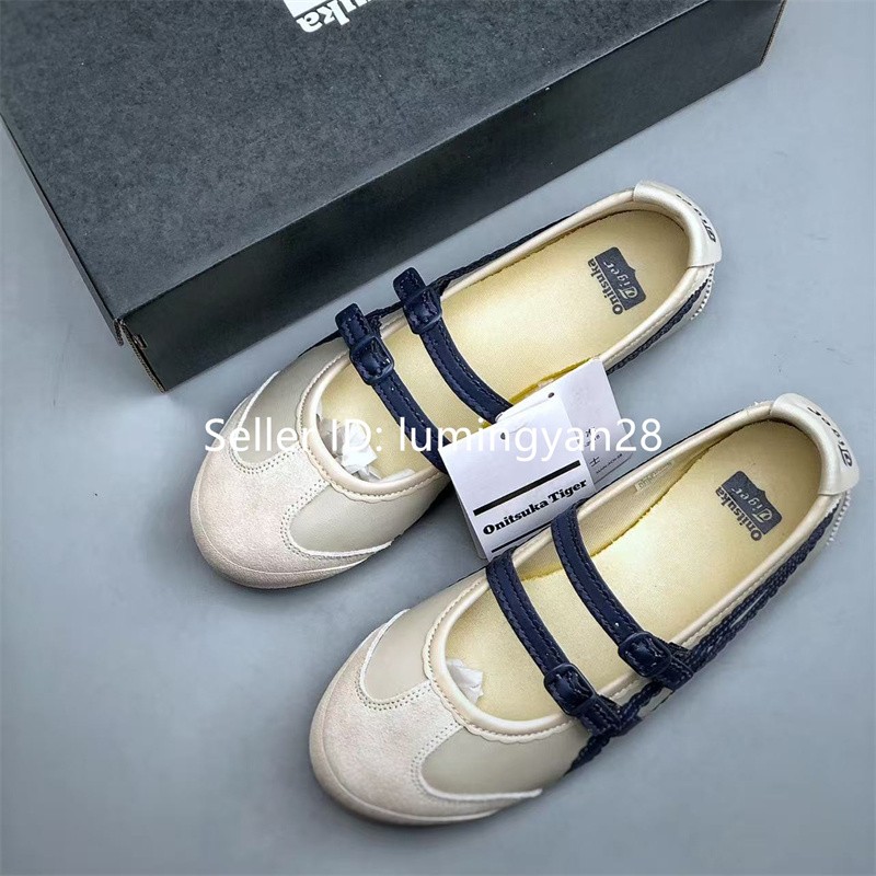 Vintage ONITSUKA TIGER MEXICO 66 TGRS BALLET FLATS Beige Navy Blue 1182A678-200