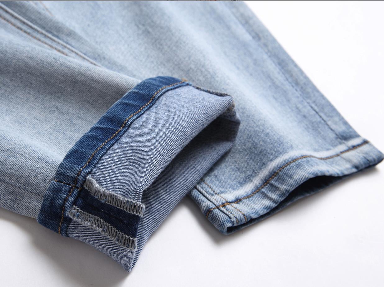 Men’s Light Blue Straight Leg Casual Pants Denim Jeans Trousers Punk Hip Hop