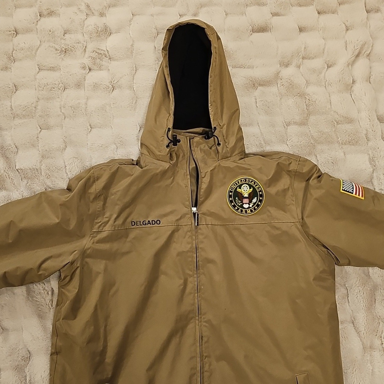Danbury Mint Khaki Polyester Waterproof Fabric Lined Winter USA Army Coat Mens L