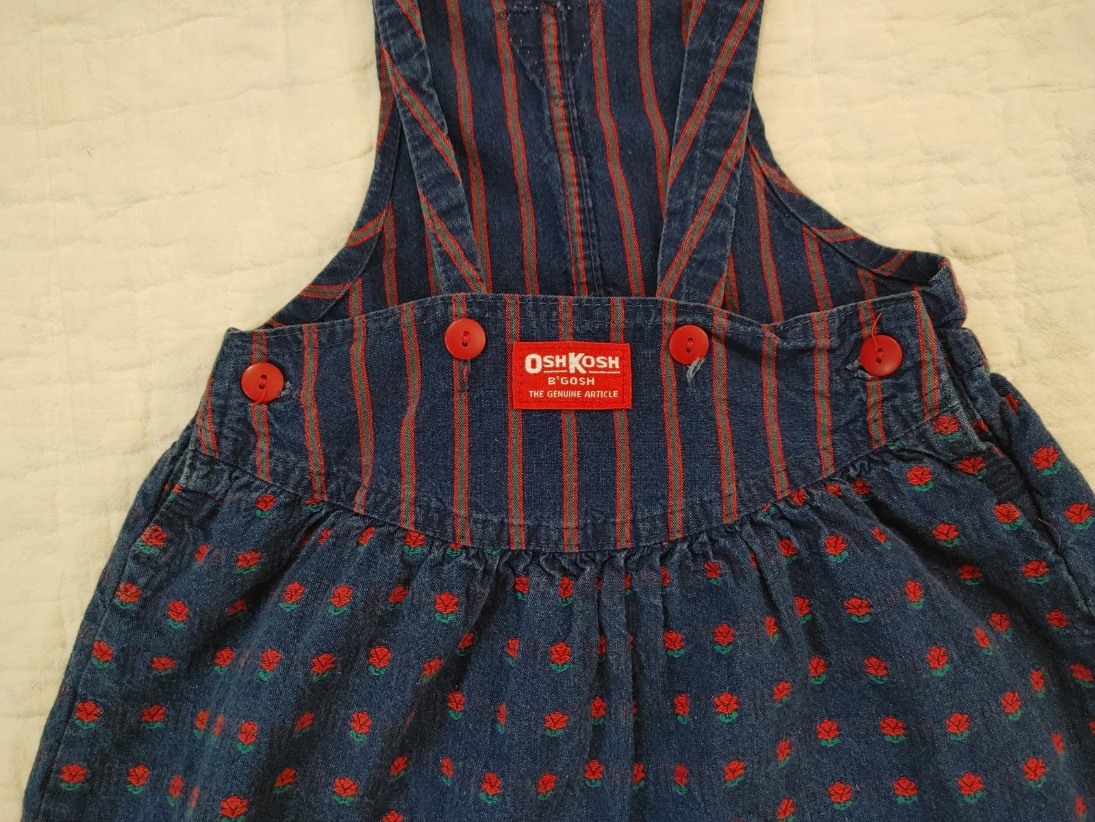 Vintage 80’s OshKosh B’gosh Denim Jumper Dress Girls 6 Made USA Overall Floral