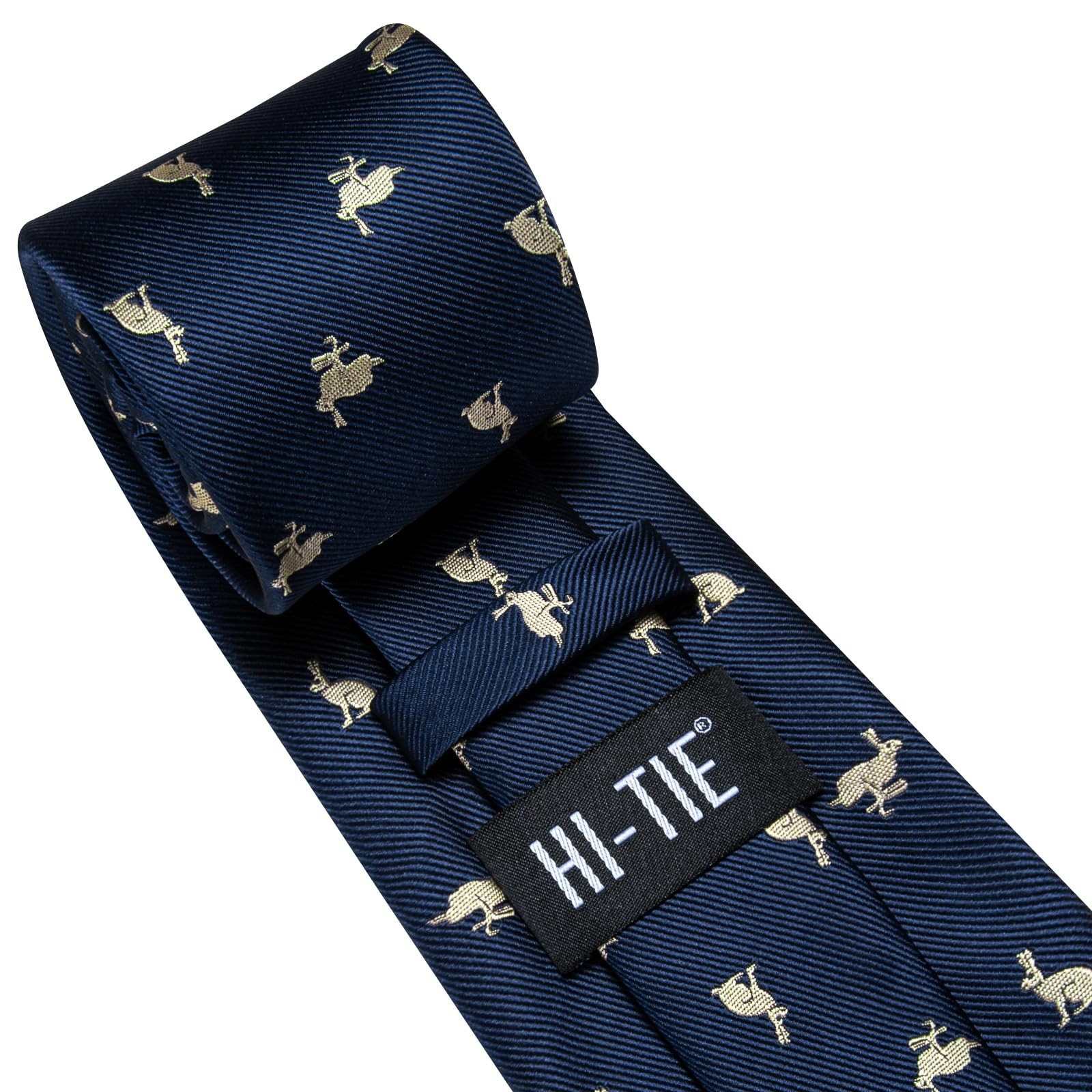 Easter Rabbits Ties for Men Dark Blue Silk Jacquard Funny Necktie Pocket Squa