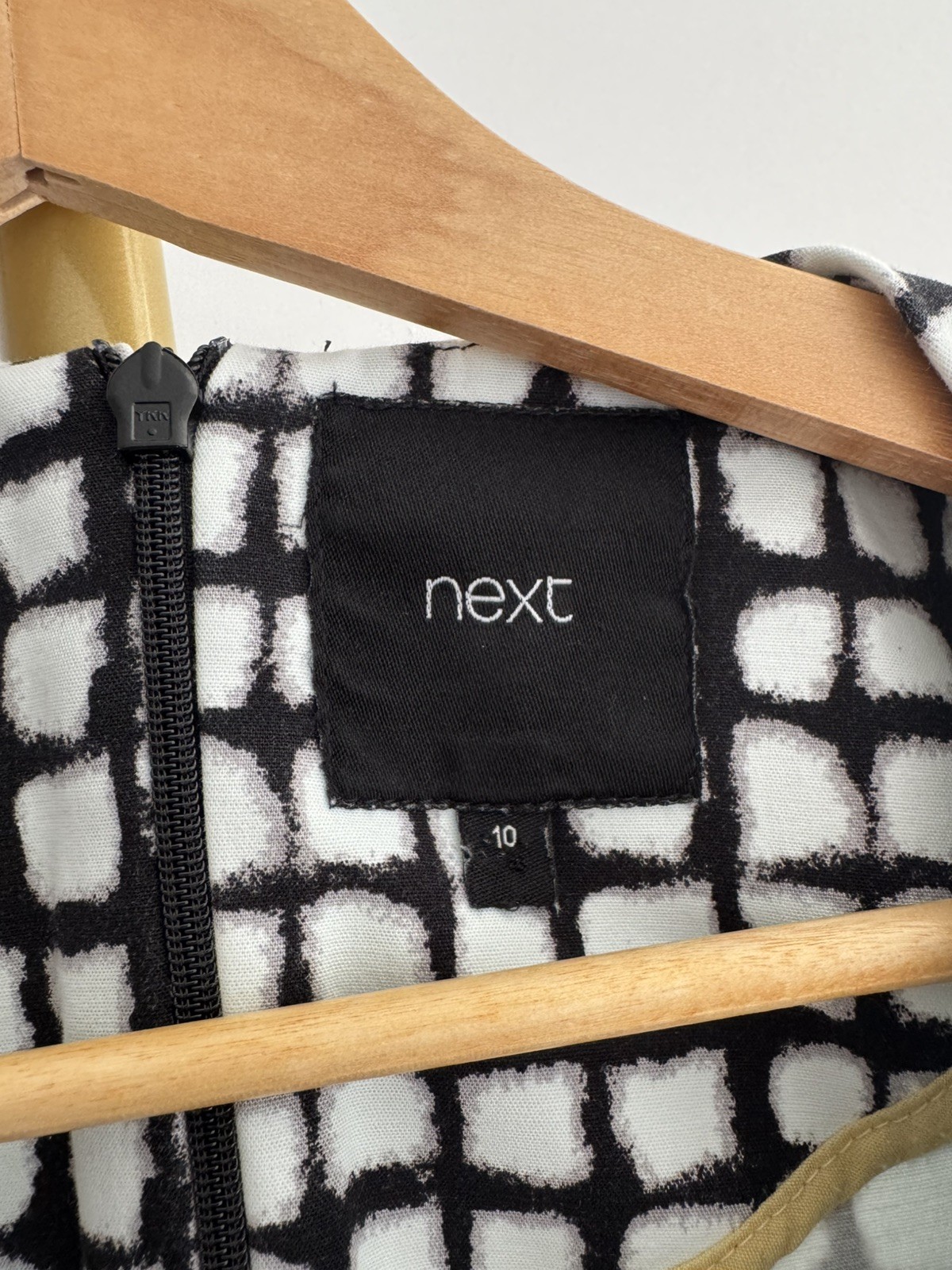 Next Black White Check Tailored Top UK 10 Short Sleeve Boxy Cotton Blend Blouse