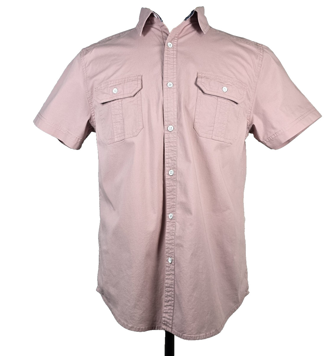 Pd&c Mens Shirt Stretch Slim Fit Button Up Short Sleeve Pink Hipster Retro Large