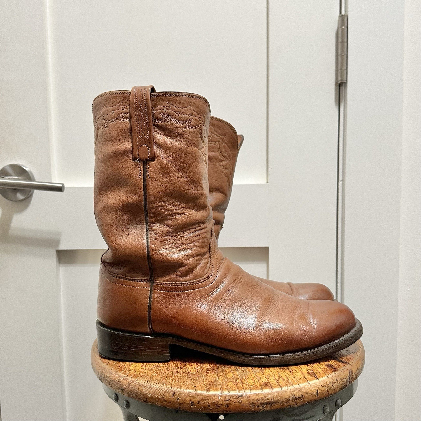 Lucchese 2000 Brown Caramel Roper Boots Western Cowboy Size 11 EE Extra Wide