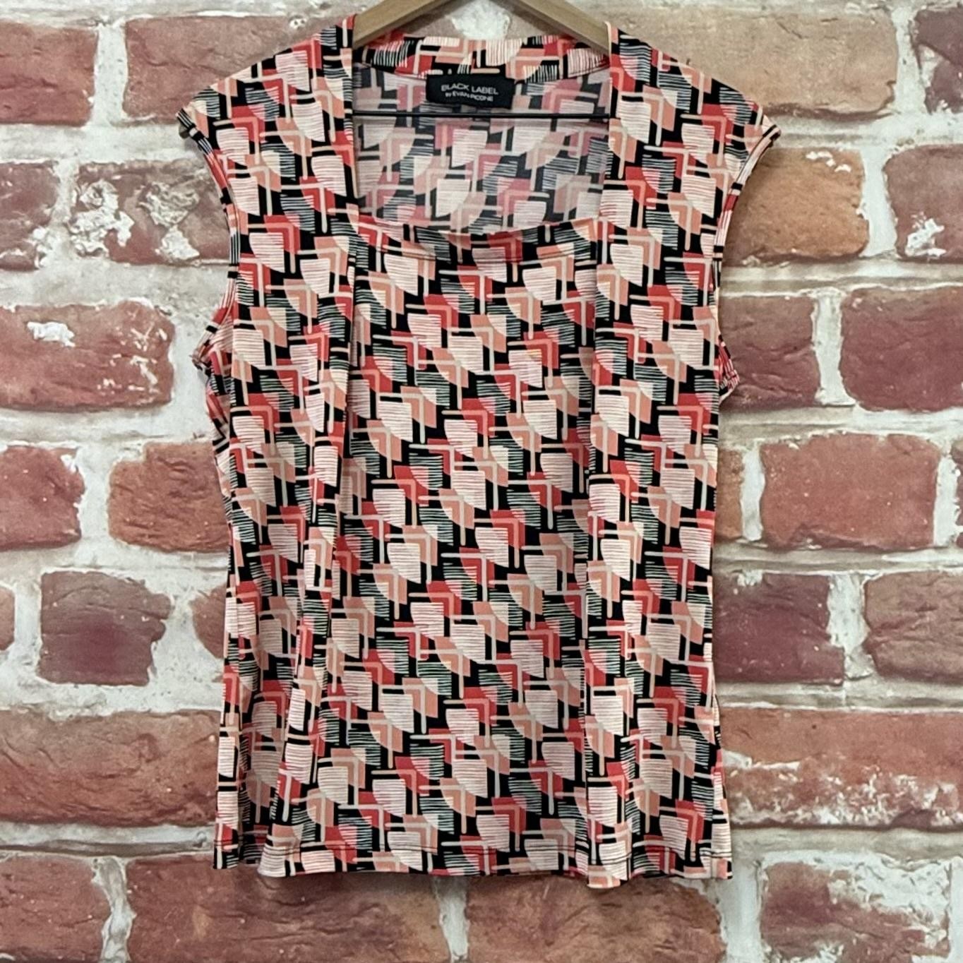 Evan Picone Black Label Top Womens M Multicolor Retro Style Abstract Shirt