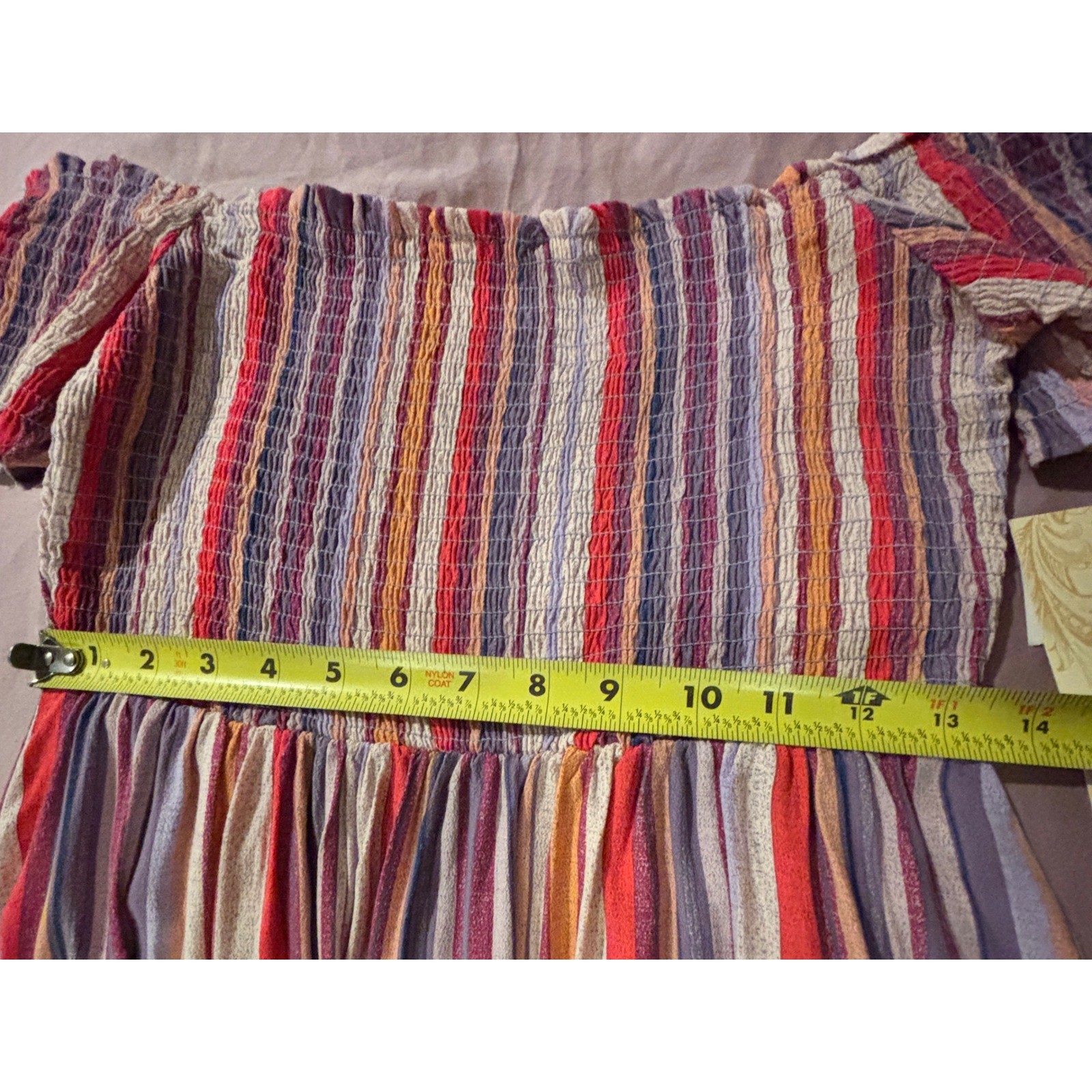 Rewind Mini Dress Womens Medium NWT Fierce Lava Striped Smocked Off Shoulder NKD
