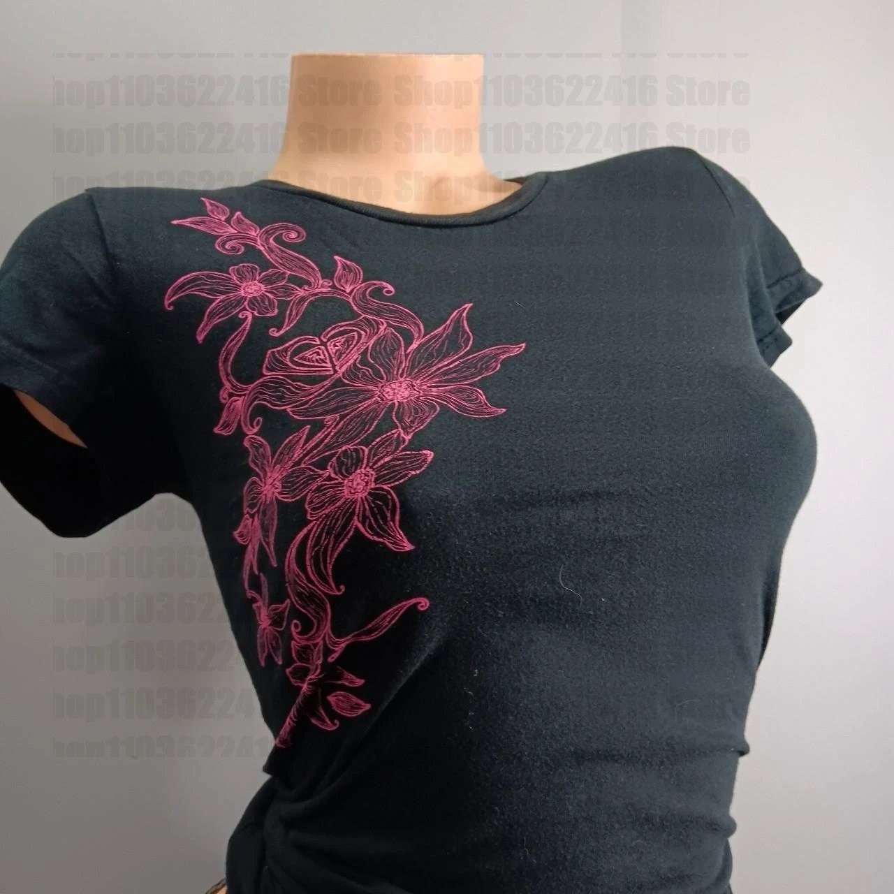 Y2K Flower Graphic T-Shirt Women Retro 2000s American Gothic Slim Harajuku Tee
