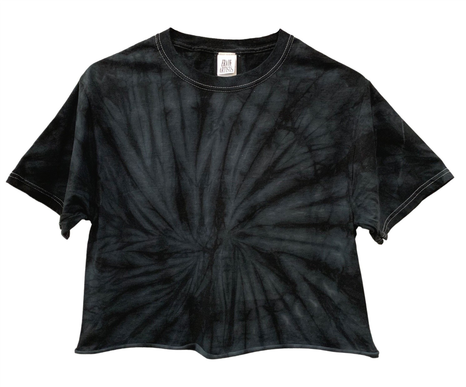 Tie Dye Unisex Cropped Tee, Single Color, Hand Dyed, Raw Bottom Edge