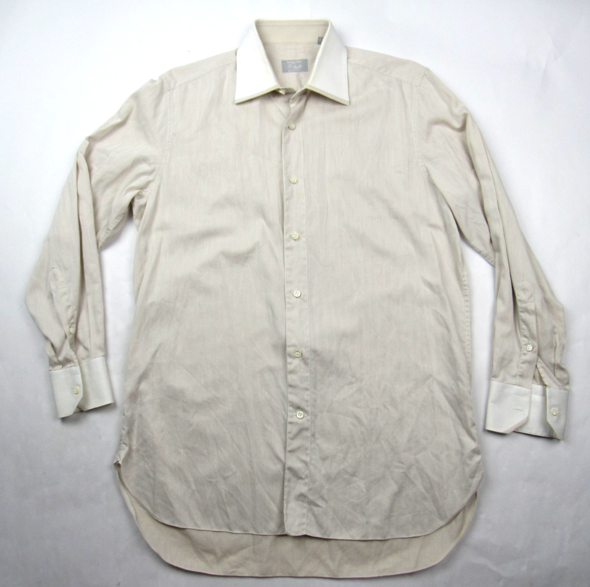 Stefano Ricci for Battaglia Beige Contrast Cotton Dress Shirt 15-38 Luxury Italy