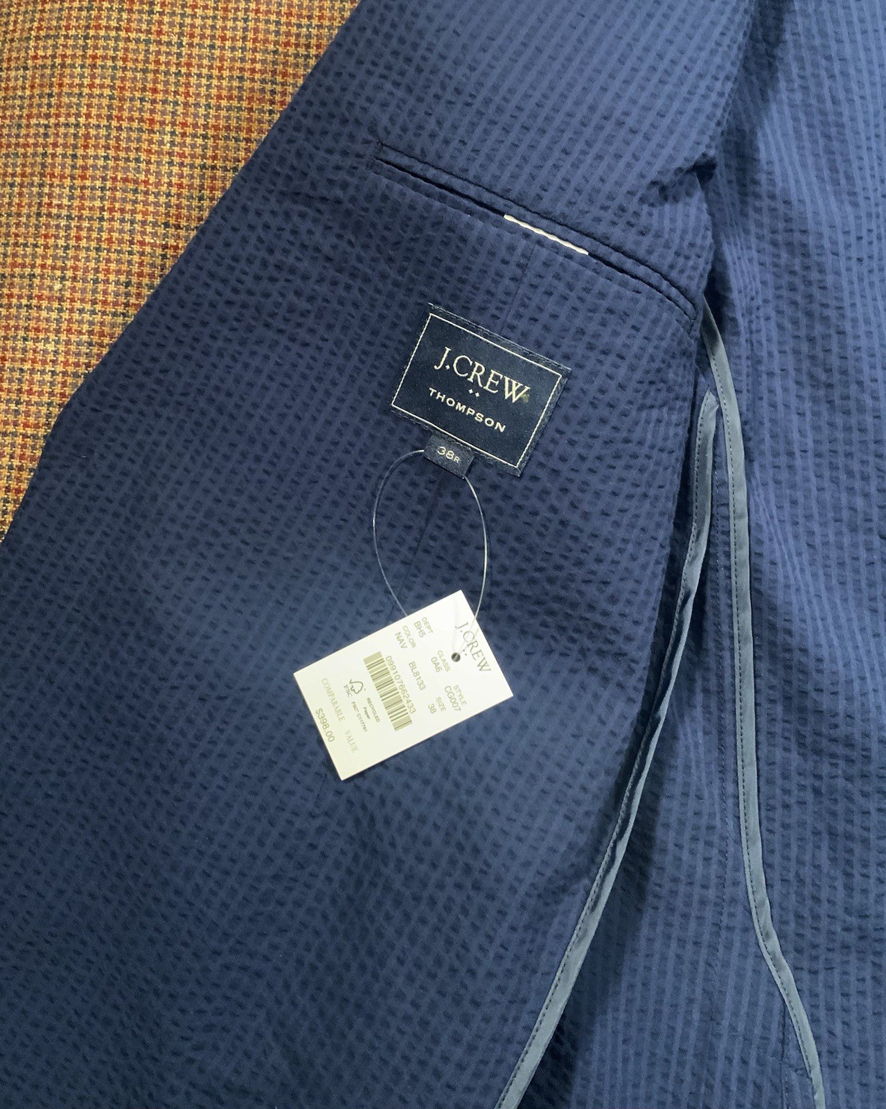 NEW $398 J.Crew Thompson Navy Seersucker Blazer Sz 38R Unlined Sport Coat Ludlow