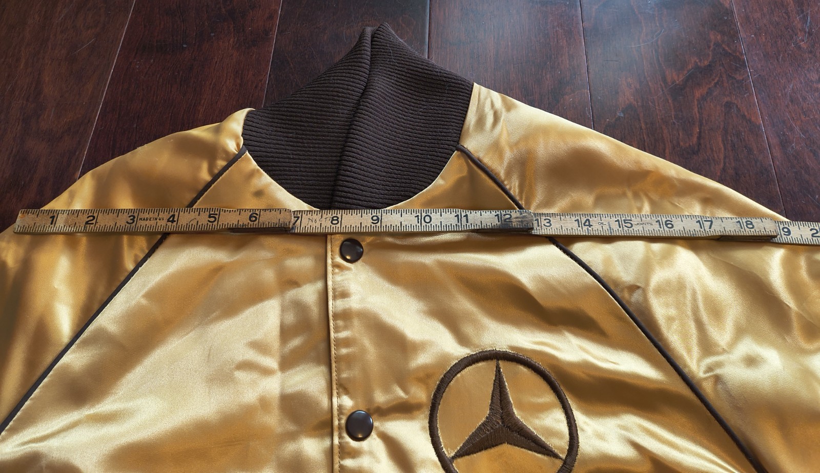 Vintage 1980s Mercedes-Benz Satin Bomber Jacket Gold F1 Racing Made in USA Small