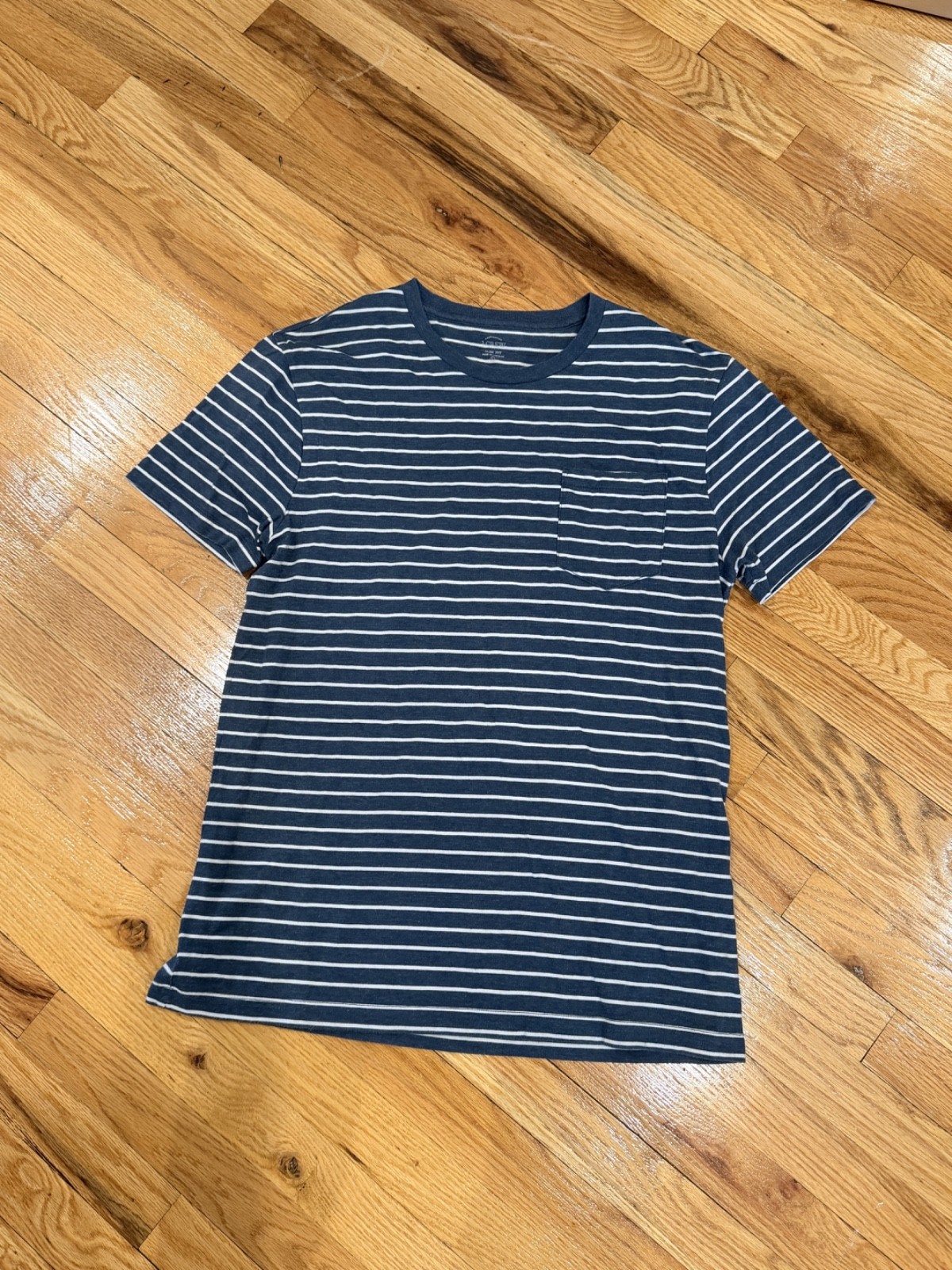 J.Crew Slim Fit Pocket Tee L Navy White Stripe Crewneck Authentic Cotton