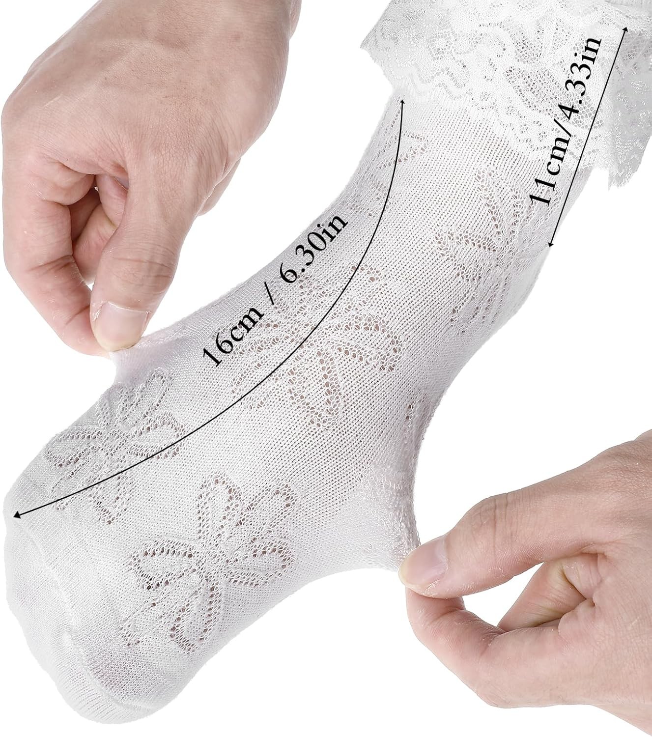 2pairs White Ruffle Socks for Women Turn-Cuff Lace Frilly Ankle Comfortable