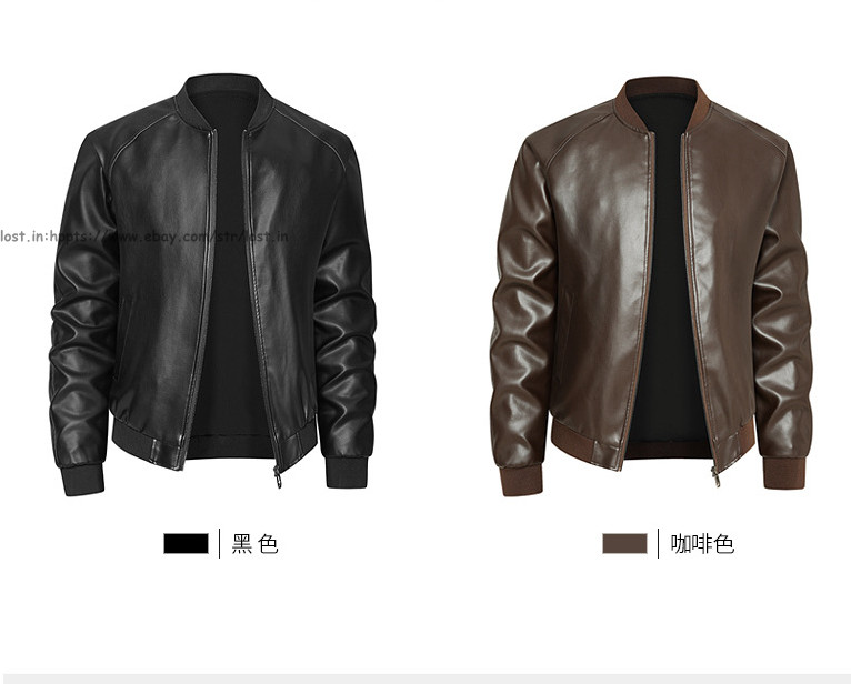 Men Faux Leather Outerwear Motorcycle Jacket Casual Stand Collar PU Biker Coats