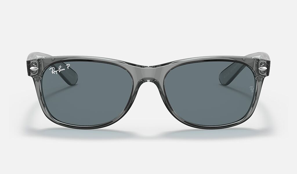 RayBan New Wayfarer Classic Transparent Grey/Dark Blue Polarized 55mm Sunglasses