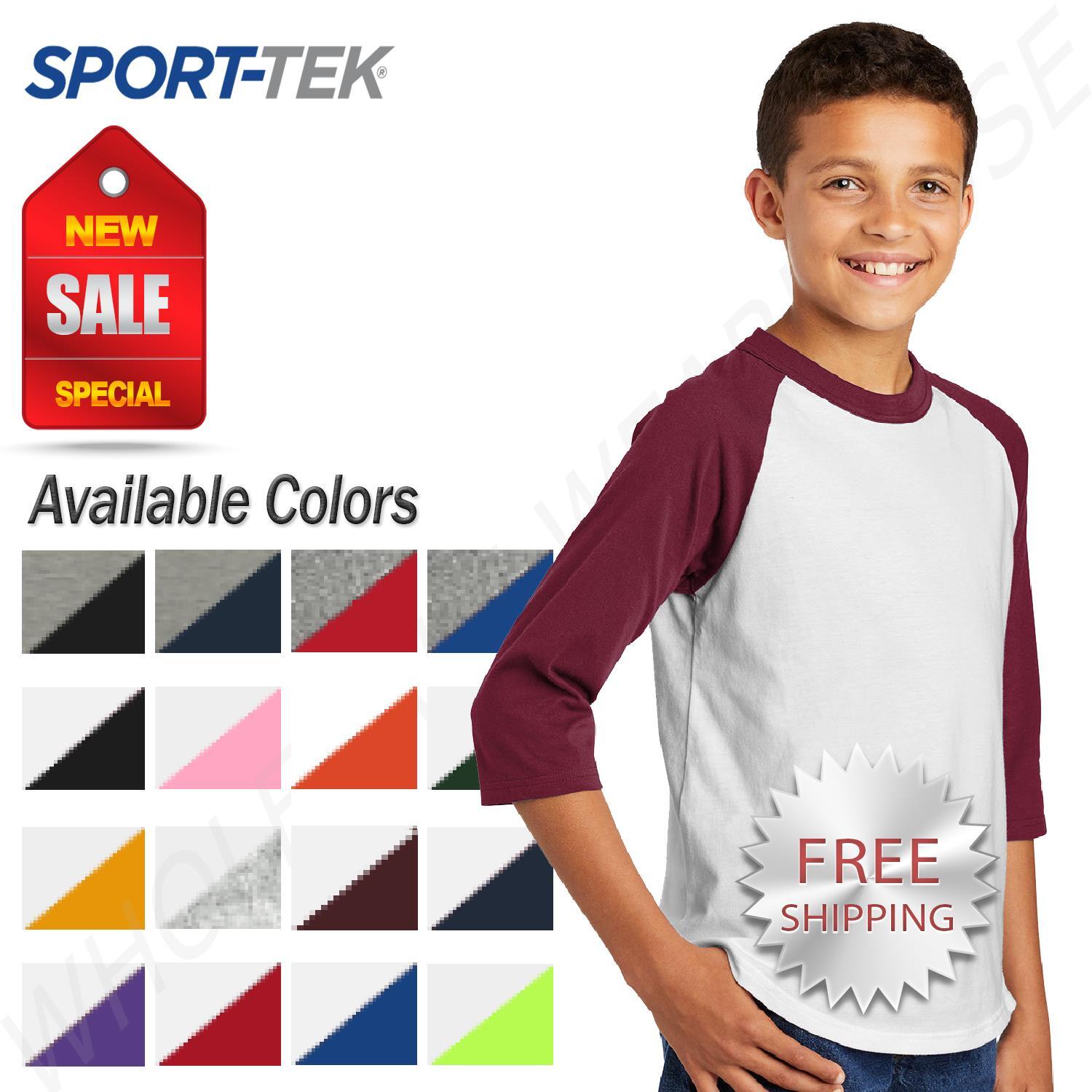 Sport-Tek Youth 100% Cotton Raglan 3/4 Sleeve Colorblock Baseball T-Shirt YT200