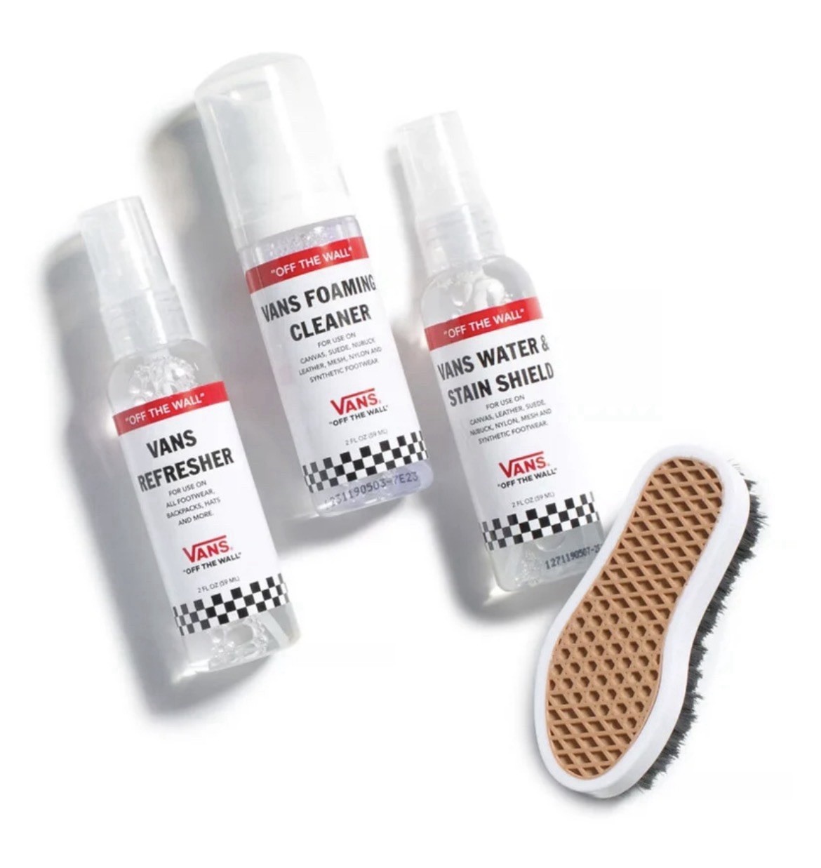 VANS Shoe Care Kit – 2 Fl. Oz. Foaming Cleaner, Stain Shield, Refresher w/Brush