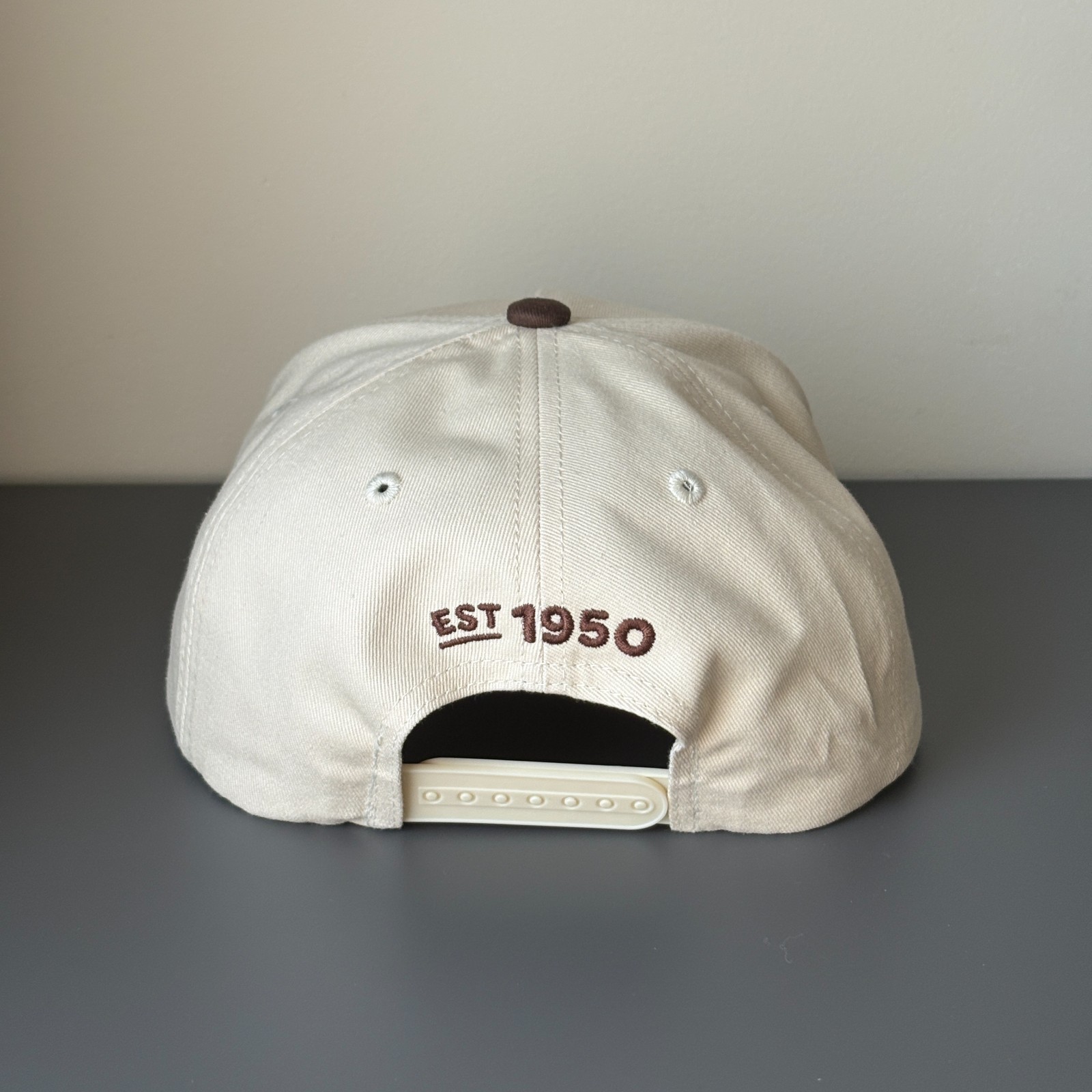 Dunkin Donuts Upside Down Logo Snapback Hat Brown Cream EST 1950 Adjustable Cap