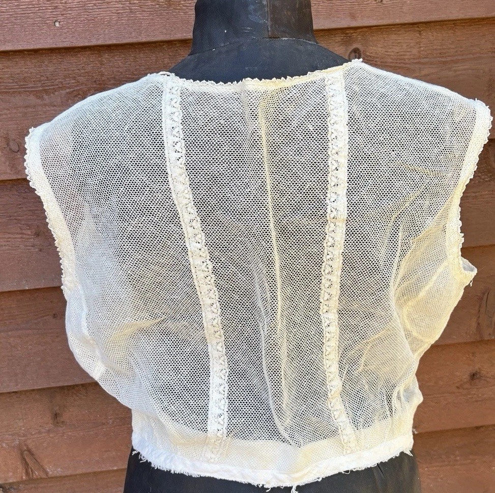 Edwardian Ladies Net Lace Corset Cover, Tatted Lace, Hook Eye Closures