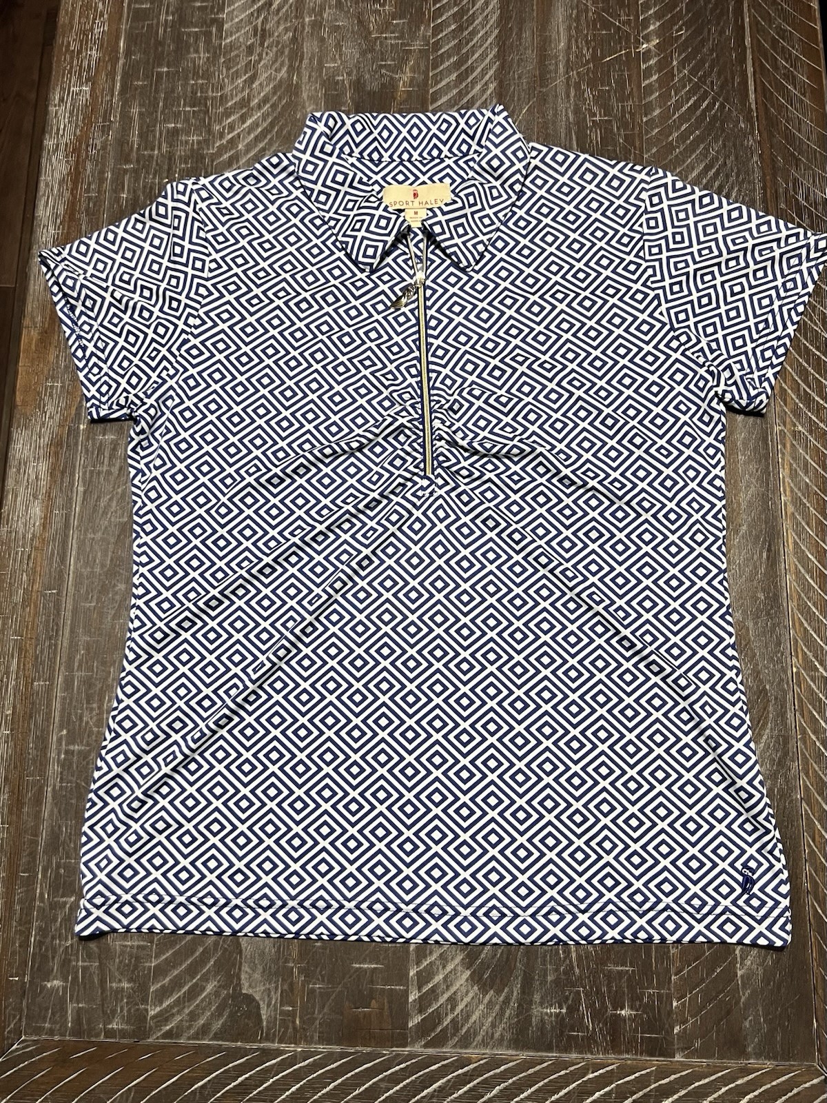 Sport Haley Ladies Geometric Navy/White Shirt with Zipper Accent Size M