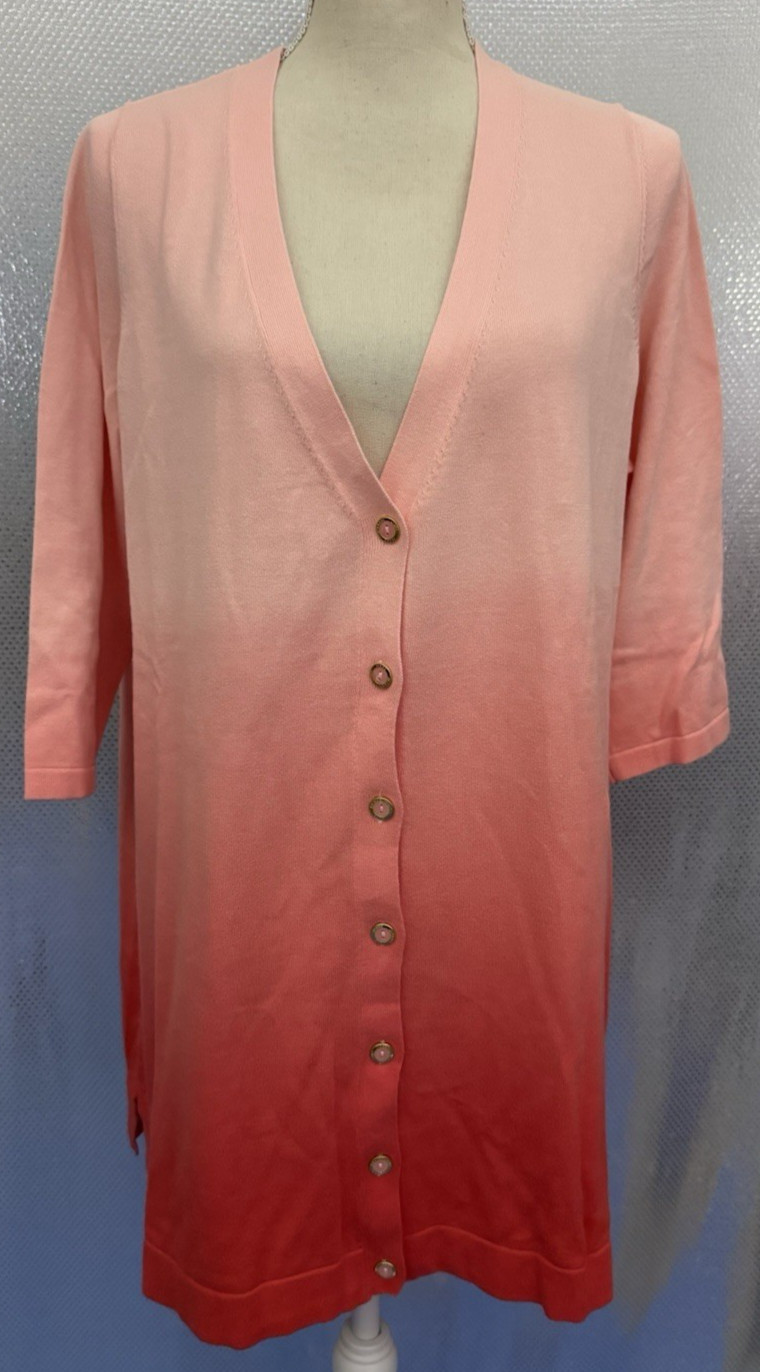 Isaac Mizrahi Live Cardigan Womens Plus Sz 1X Dip Dye Boyfriend Sweater NWT