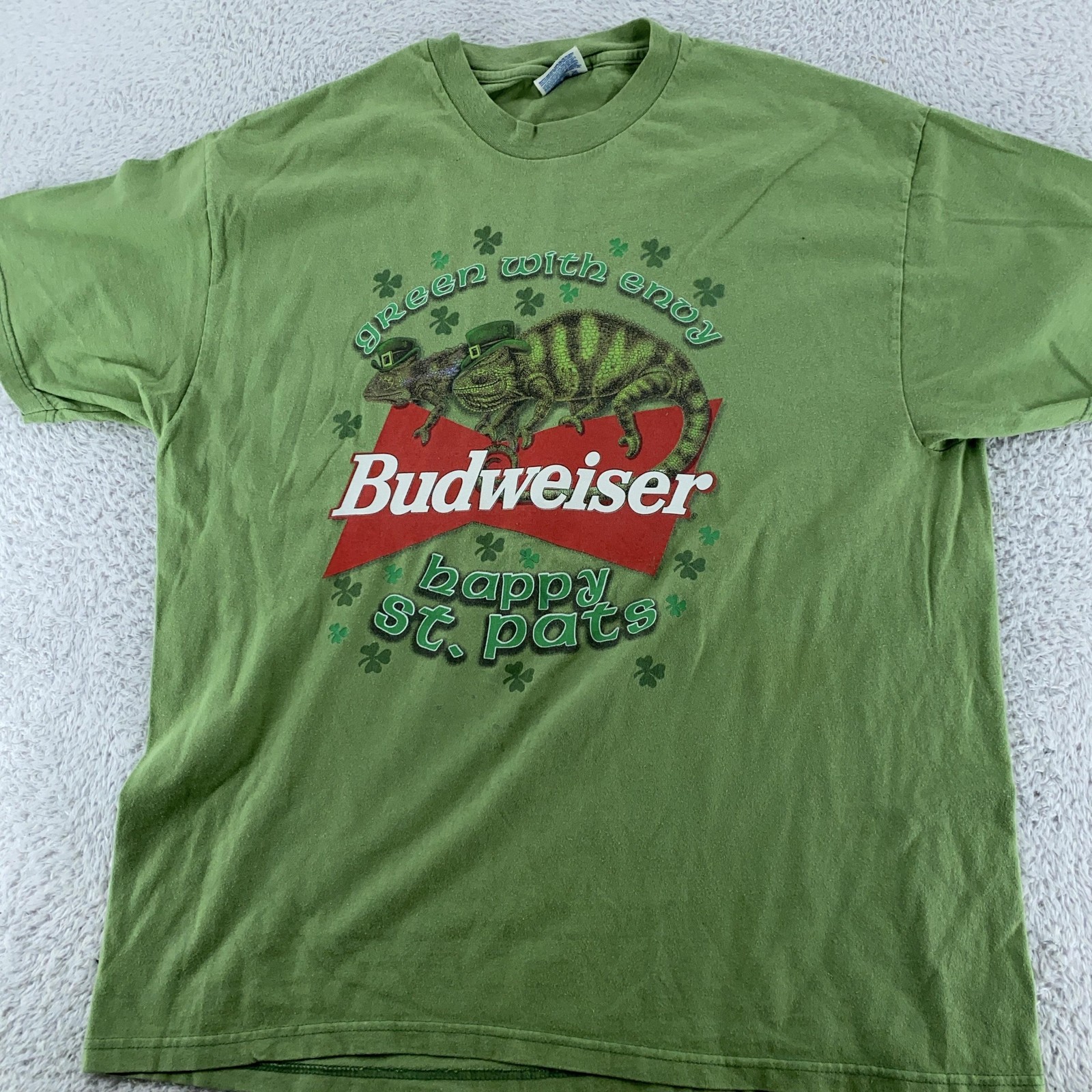 Vtg 90s Budweiser Chameleon St. Patrick’s Day Green w/ Envy Shirt Mens XL Beer