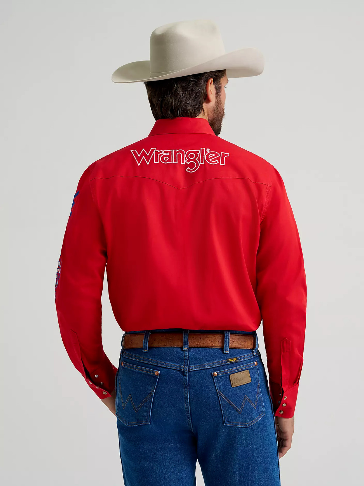 Men’s Wrangler® Logo Long Sleeve Western Snap Shirt Red 112379238