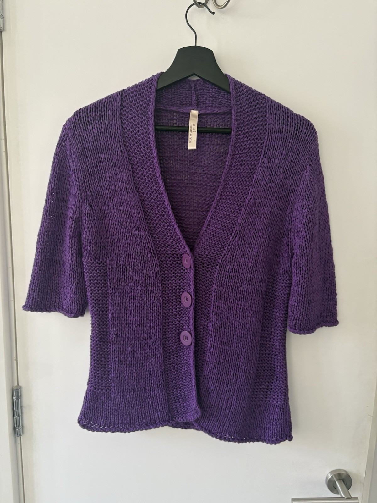 Oui Moments Womens Purple Open Knit Cardigan Size 14 V Neck Button Front